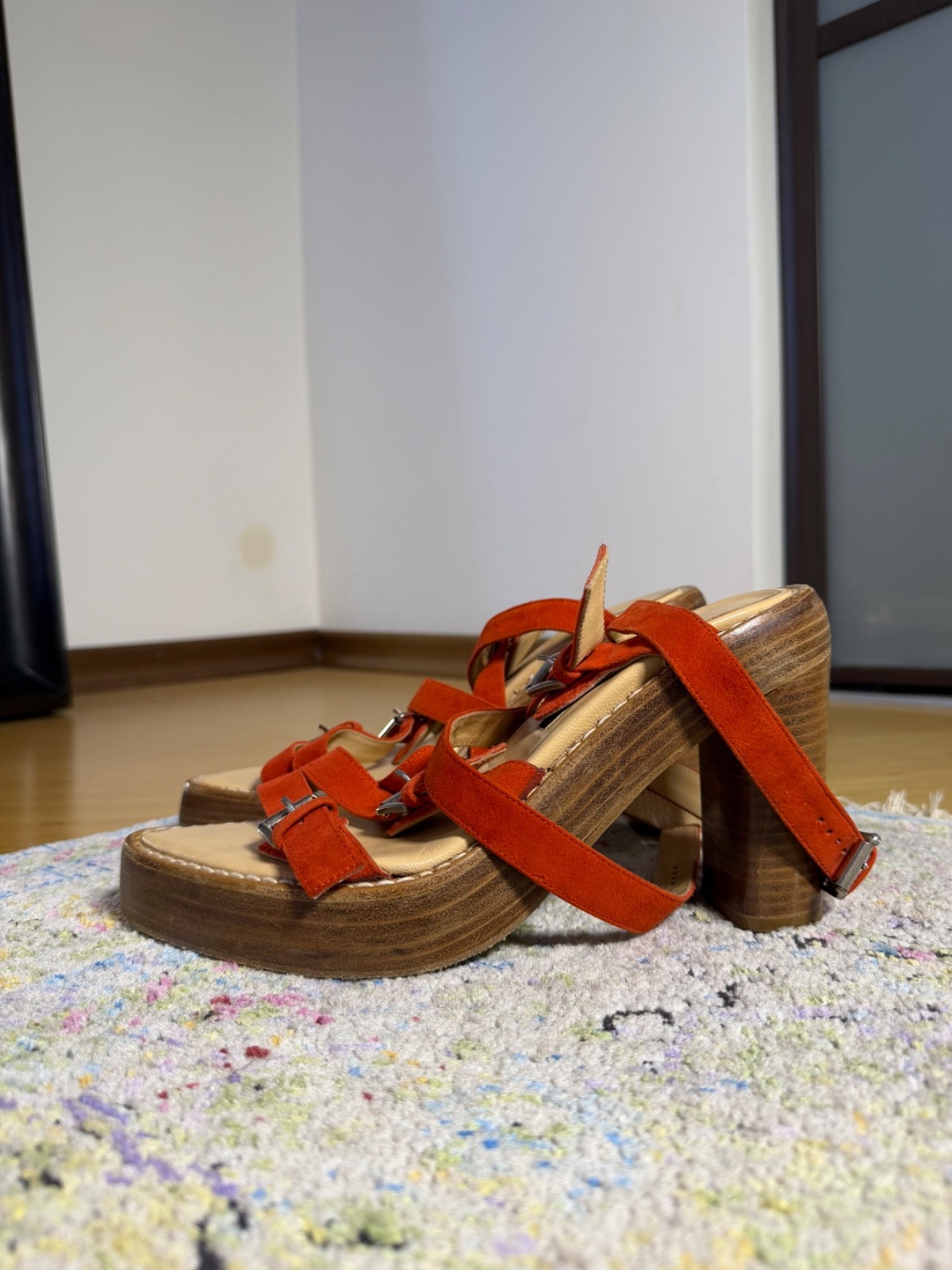 Ann Demeulemeester Spring 2005 Red Suede Strappy Heel Sandals Size 40EU