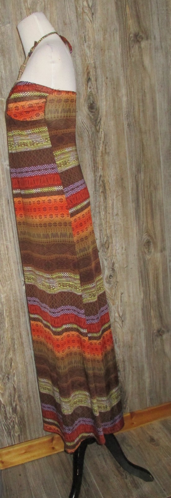 Ur Va Na Aztec Print Beaded Halter Maxi Dress Womens Sz Small Boho Festival
