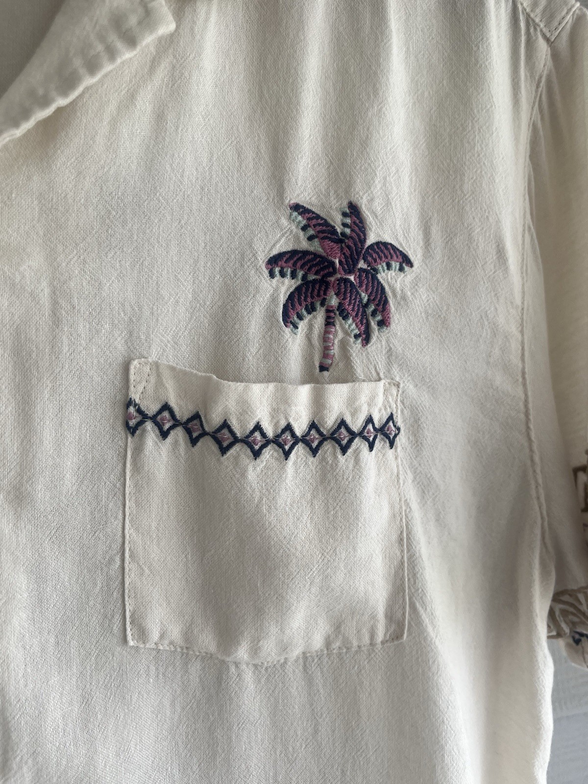 Marine Layer Linen Blend Resort Shirt Mens M/L Palm Tree Embroidered Camp Collar