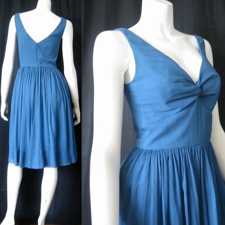 J CREW silk dress 0P NWoT – blue crinkle silk