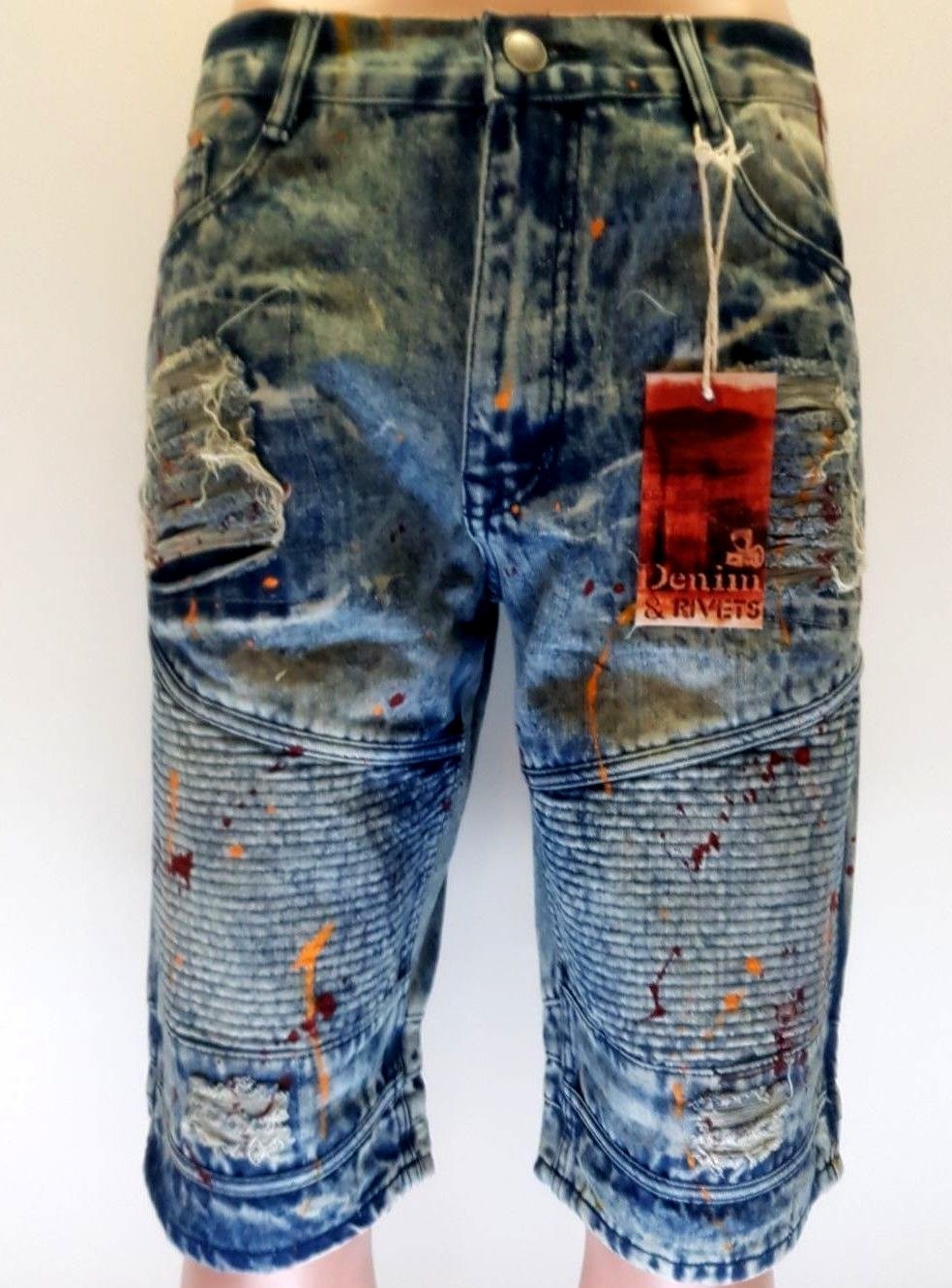 MEN’S PAINT WASH RIVETS BIKER SHORTS SIZE: 30 TO 40