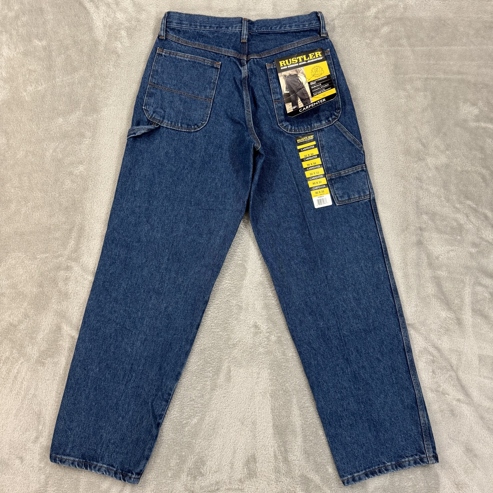 NWT Rustler Jeans Mens 30×32 Blue Carpenter Hammer Loop Heavy Denim Comfortable