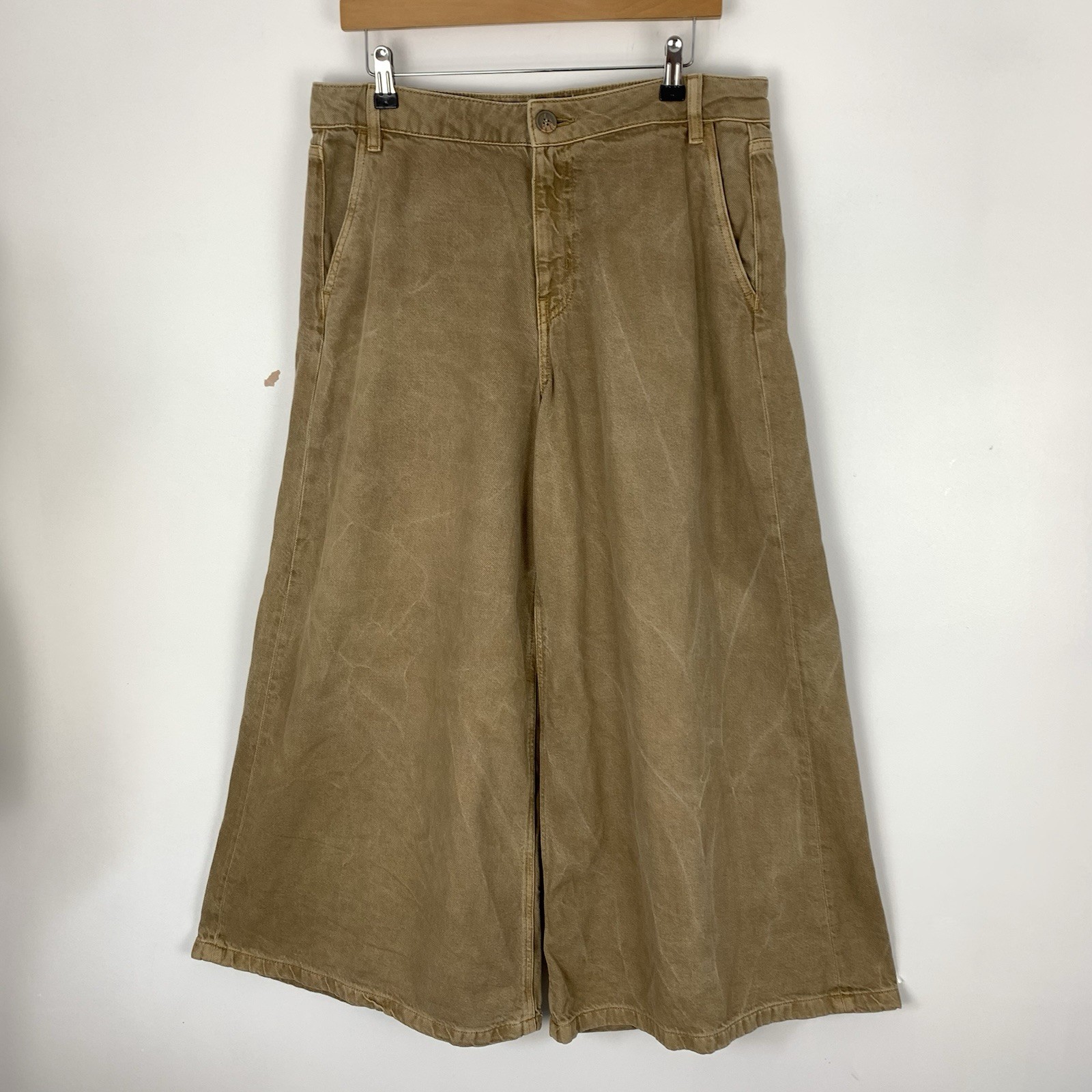 Marks & Spencer Wide Leg Jeans Womens 14 Short Light Caramel Palazzo Trousers