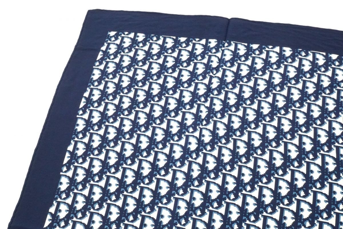 Christian Dior 75cm Trotter Large Scarf 100% Silk Stole Shawl Navy Blue 6403k