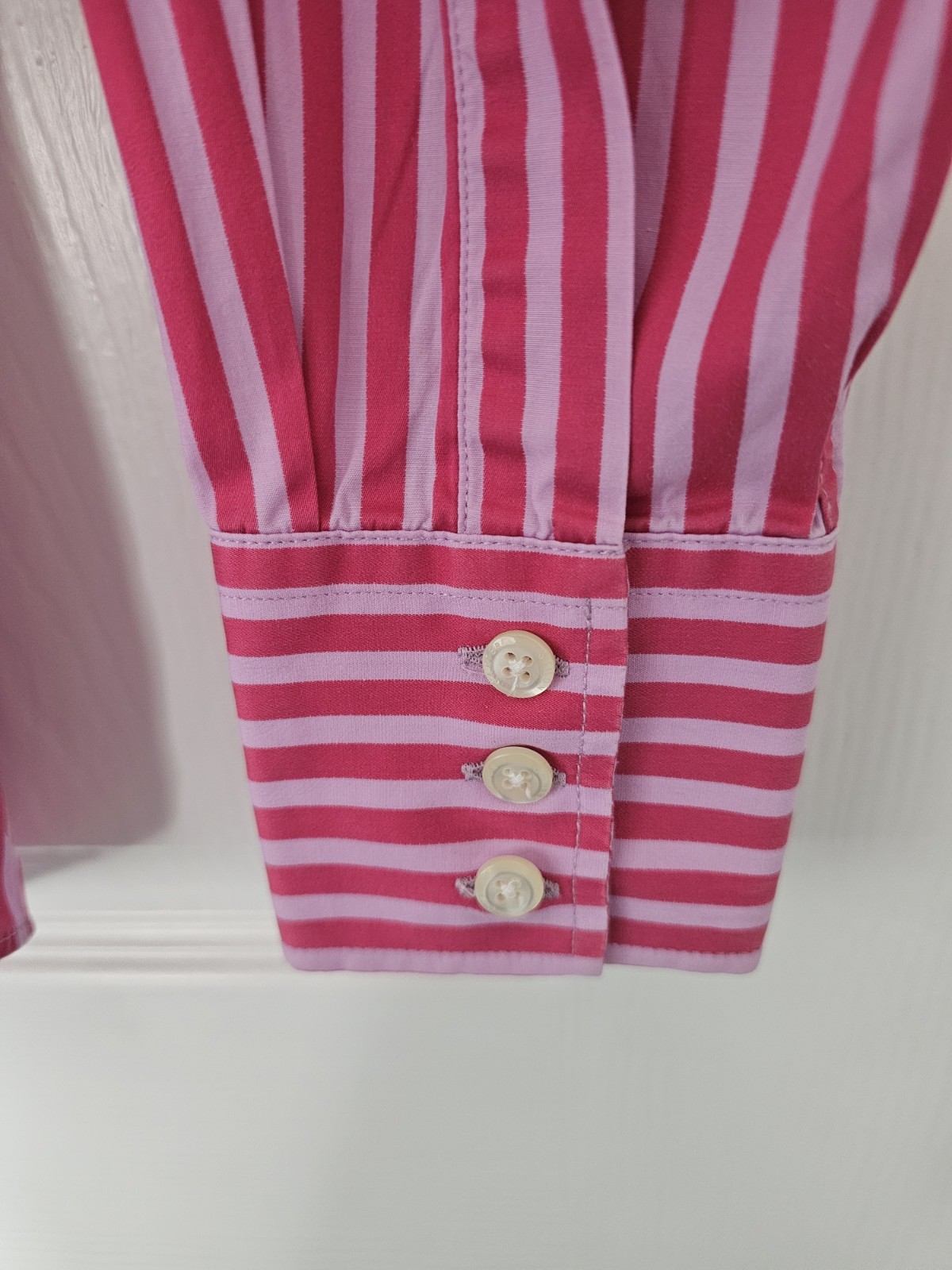 Simon Carter Stripe Shirt Size 16.5″ Slim Fit Luxurious Fabric Cotton Pink Lilac