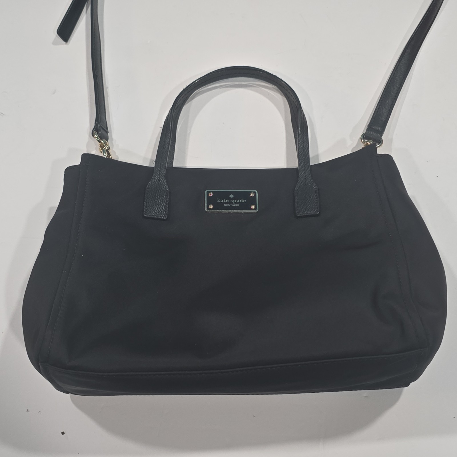 Kate Spade New York Black Nylon Satchel Crossbody Tote Bag Gold Hardware