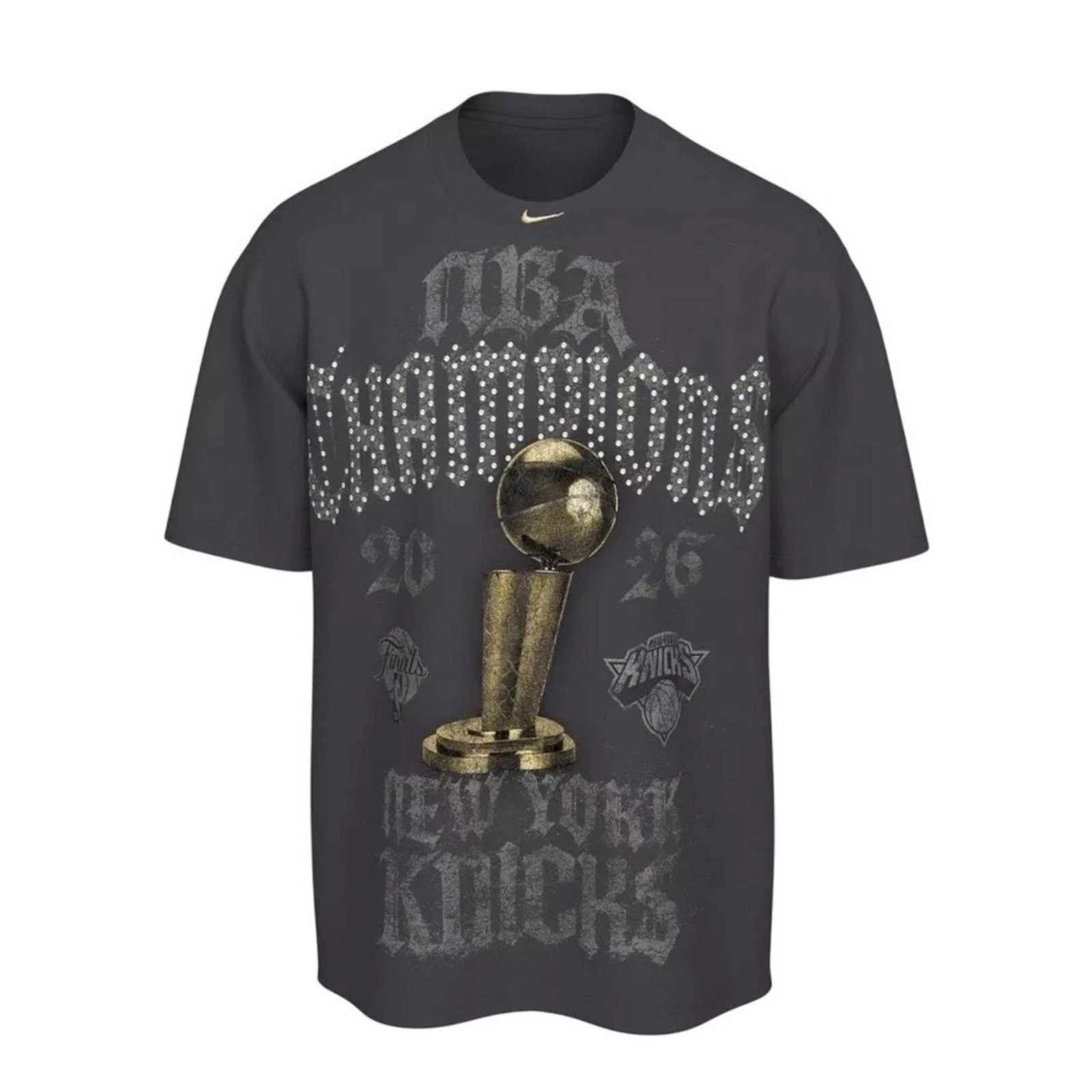 Nike NBA Champions New York Knicks 2026 Crystal Rhinestone T Loose Fit Black XL