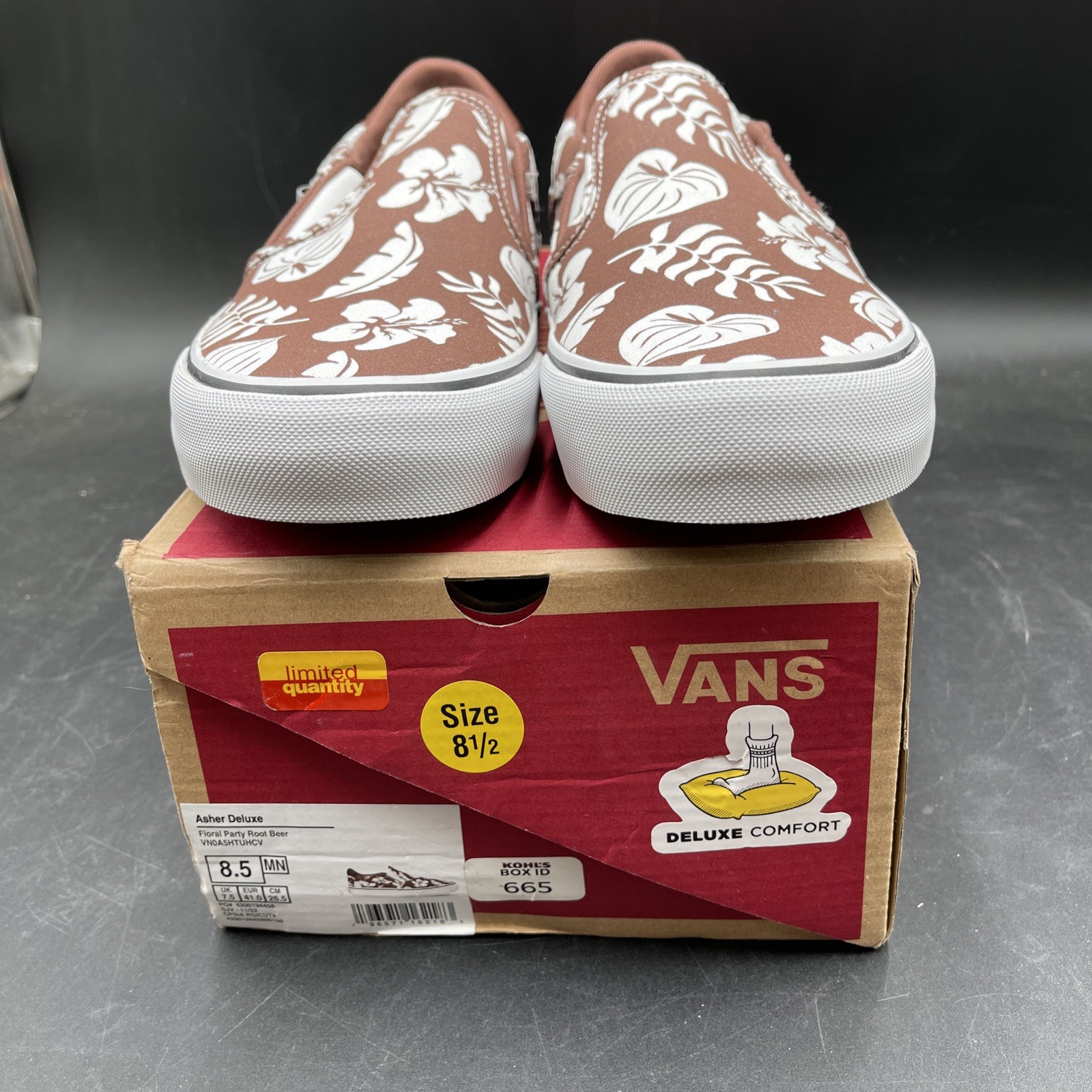 Vans Mens Asher Deluxe Slip On Sneakers, Floral Party Root Bear, Size 8.5