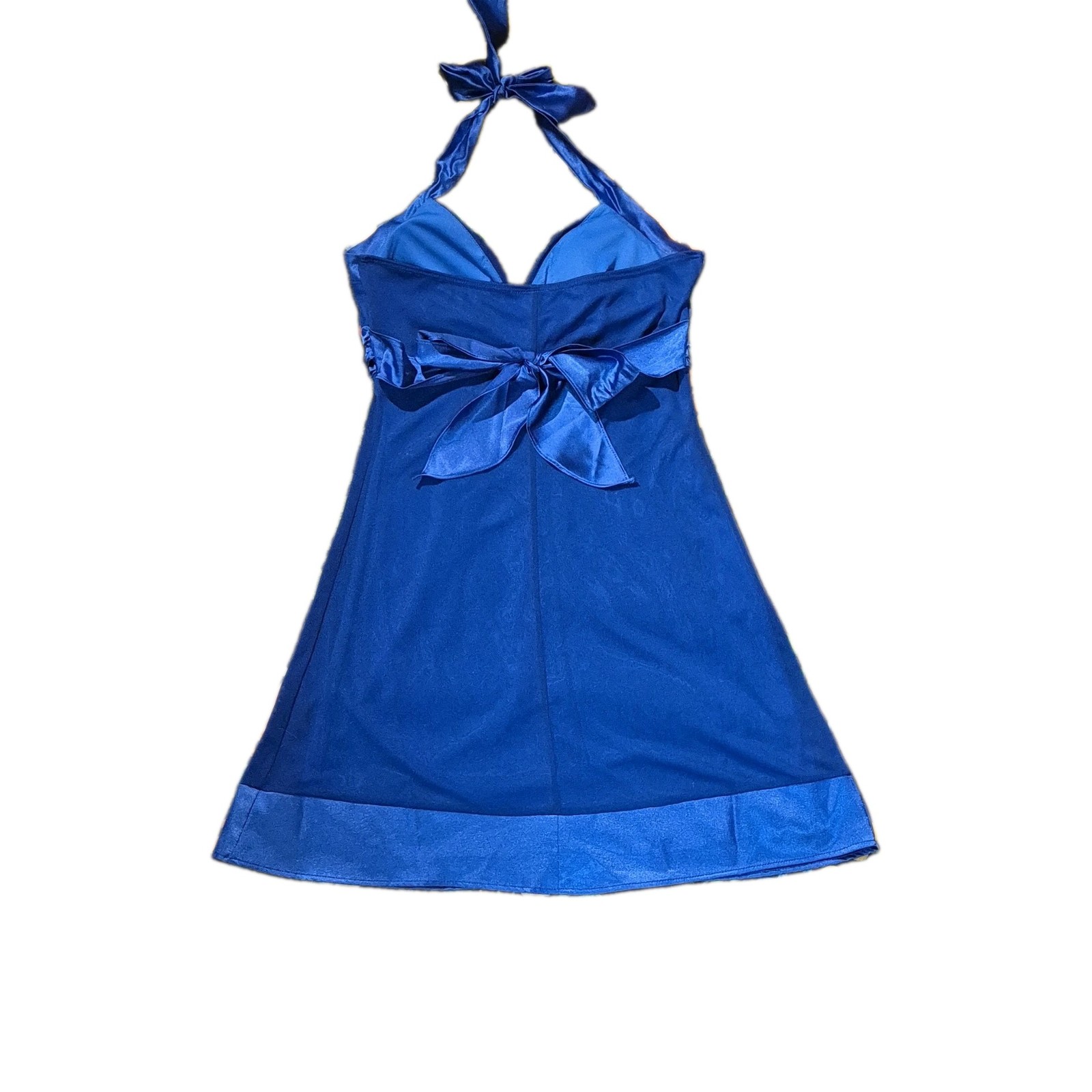 Vintage Y2k Taboo Blue Halter Satin Bow Fit & Flare Mini Dress Womens S 2821602D