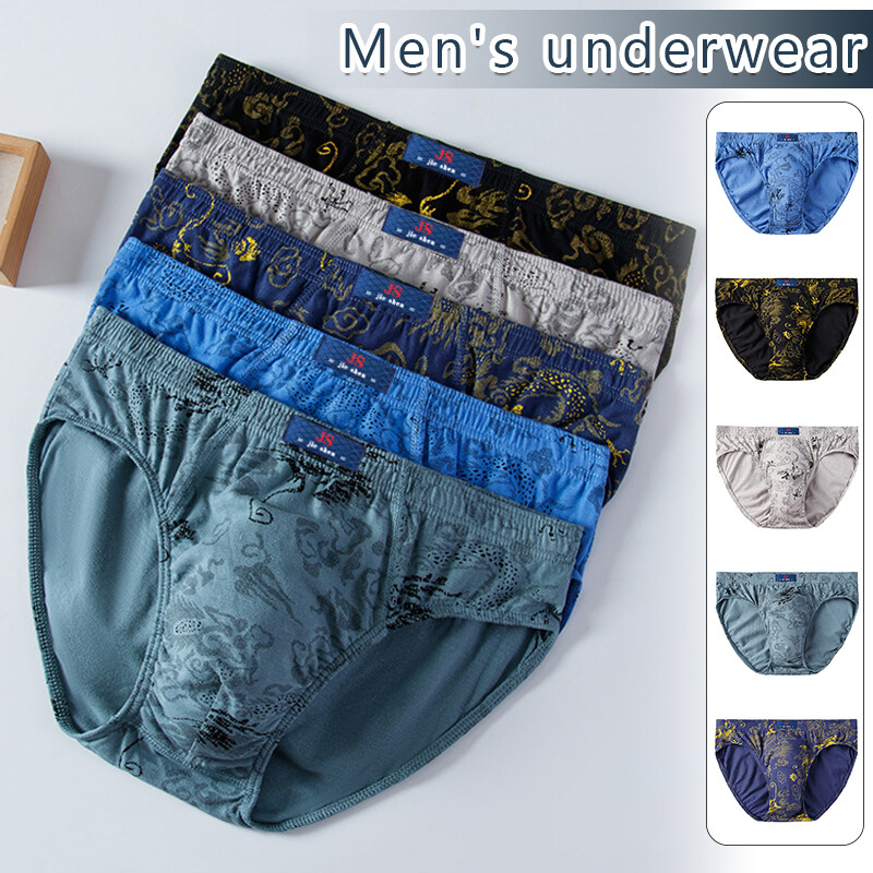 Plus Size Cotton Printed Mens Briefs Classic Hipster Underwear Middle Waist NEW