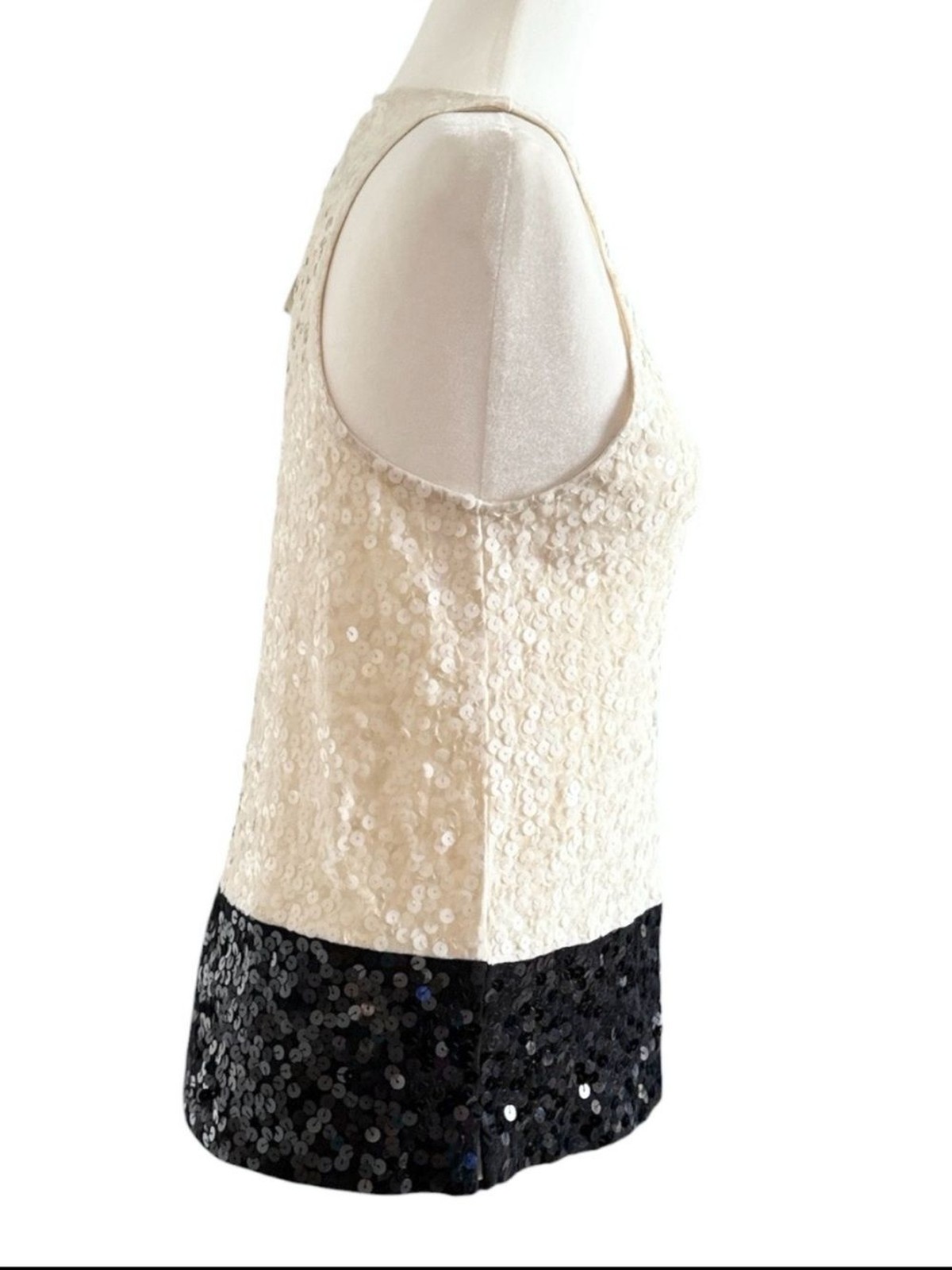 J. CREW Colorblock Sequins Cream Black Tank Cocktail Party Stretchy Top