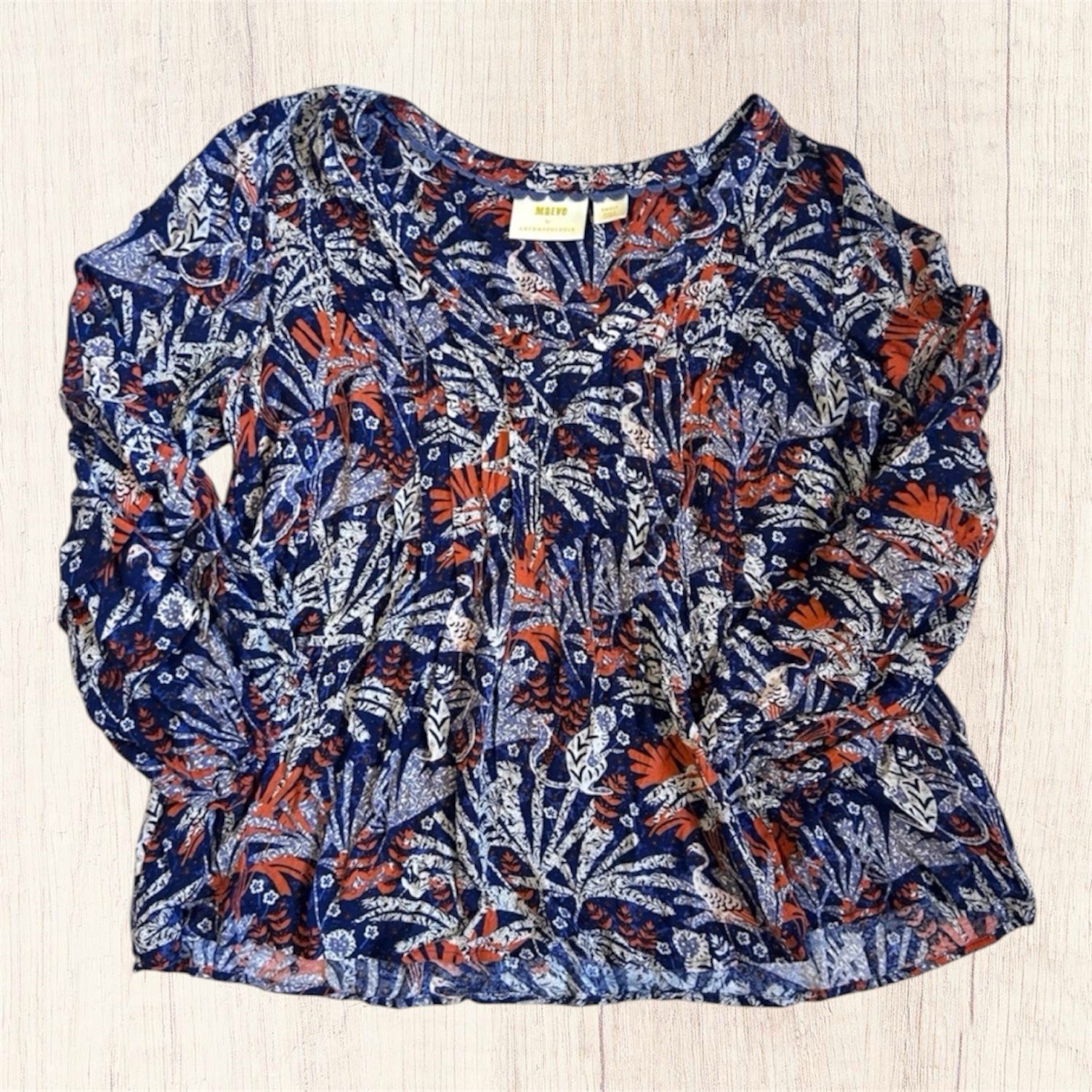 Anthropologie Maeve Cathy Jungle Print Pleated Blouse Size Small