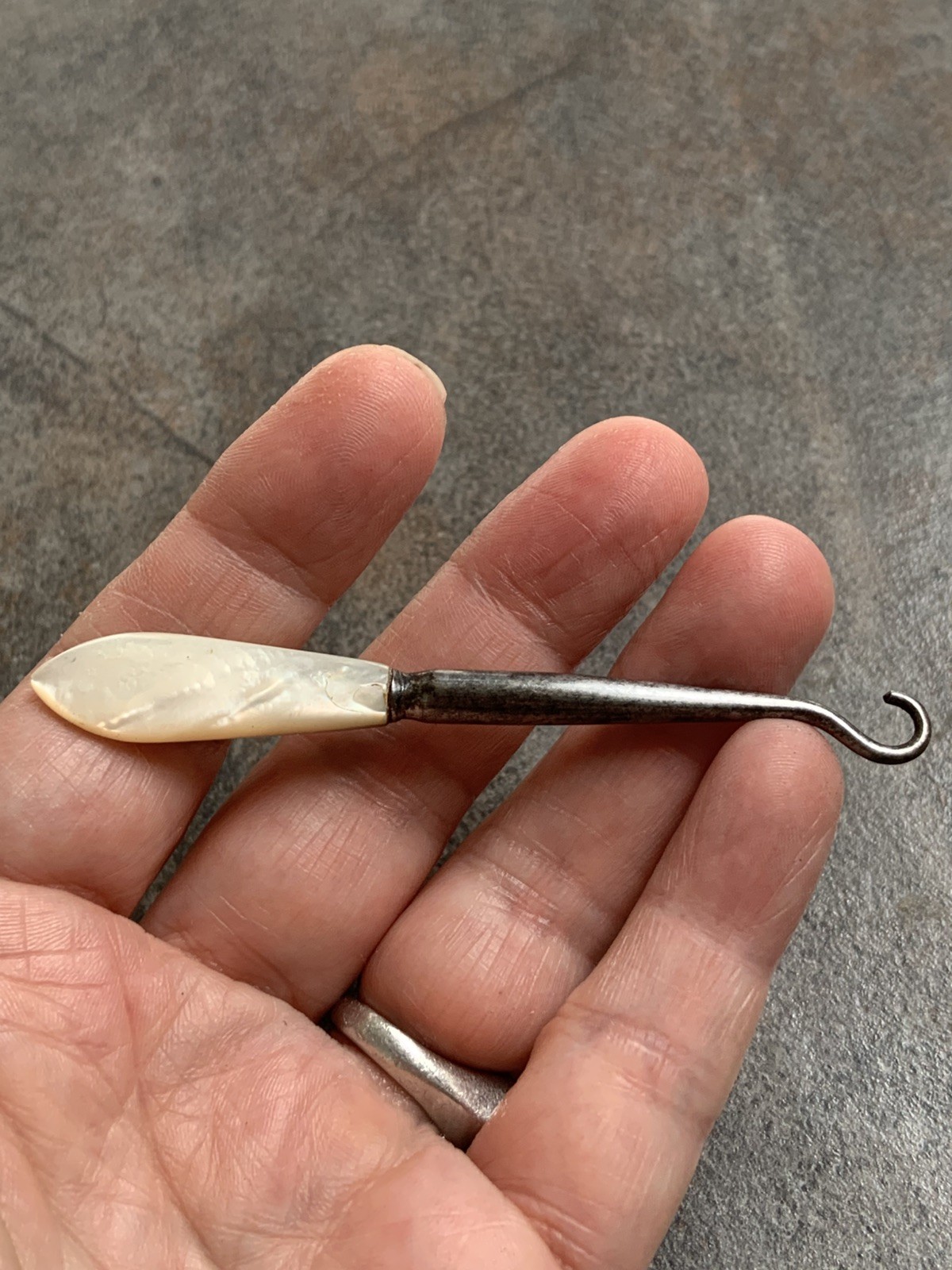 Mother of Pearl Button Glove Shoe Button Corset Hook Antique 3.25 inches