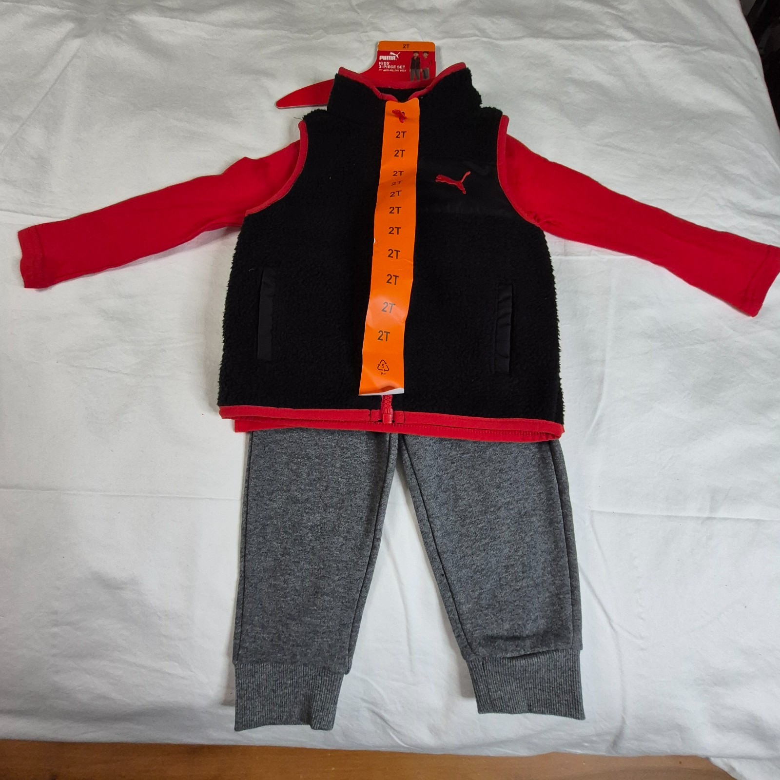 PUMA Boys’ 3-piece Vest Set Includes Vest, Long Sleeve Tee And Jogger Size 2T