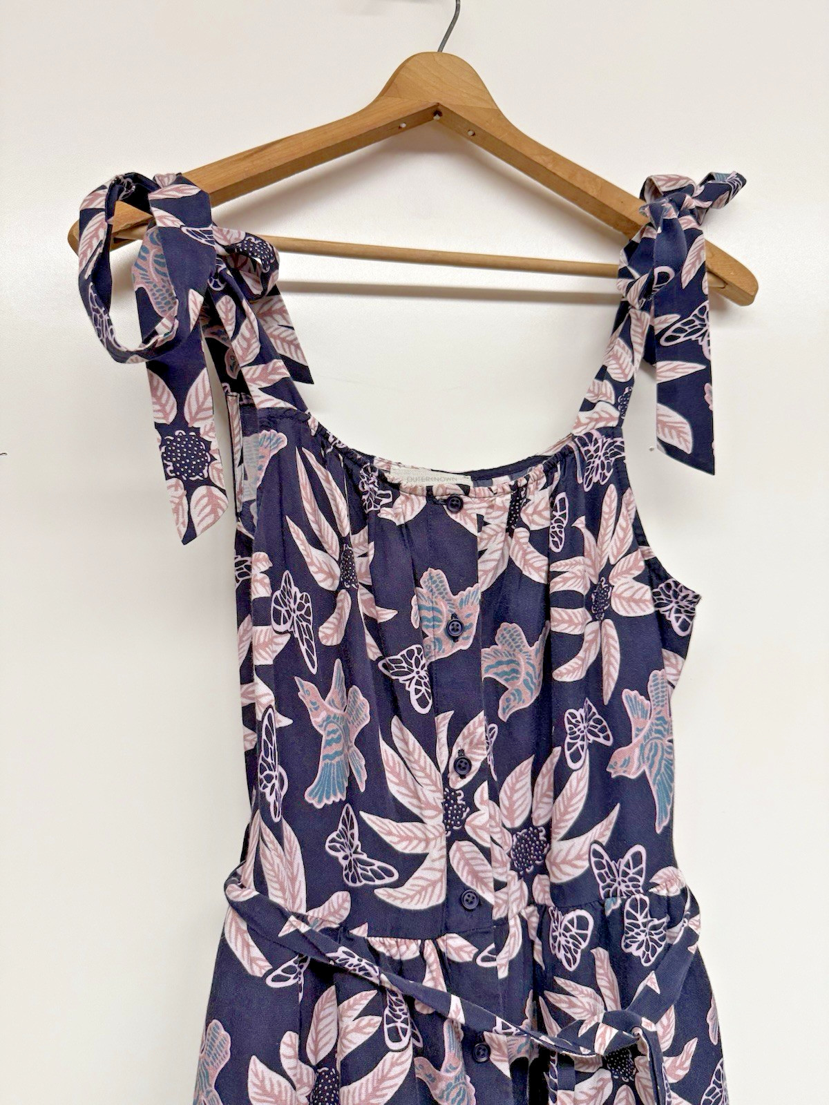 Outerknown Leighton Floral Birds Butterfly Navy catalina Maxi Dress Small