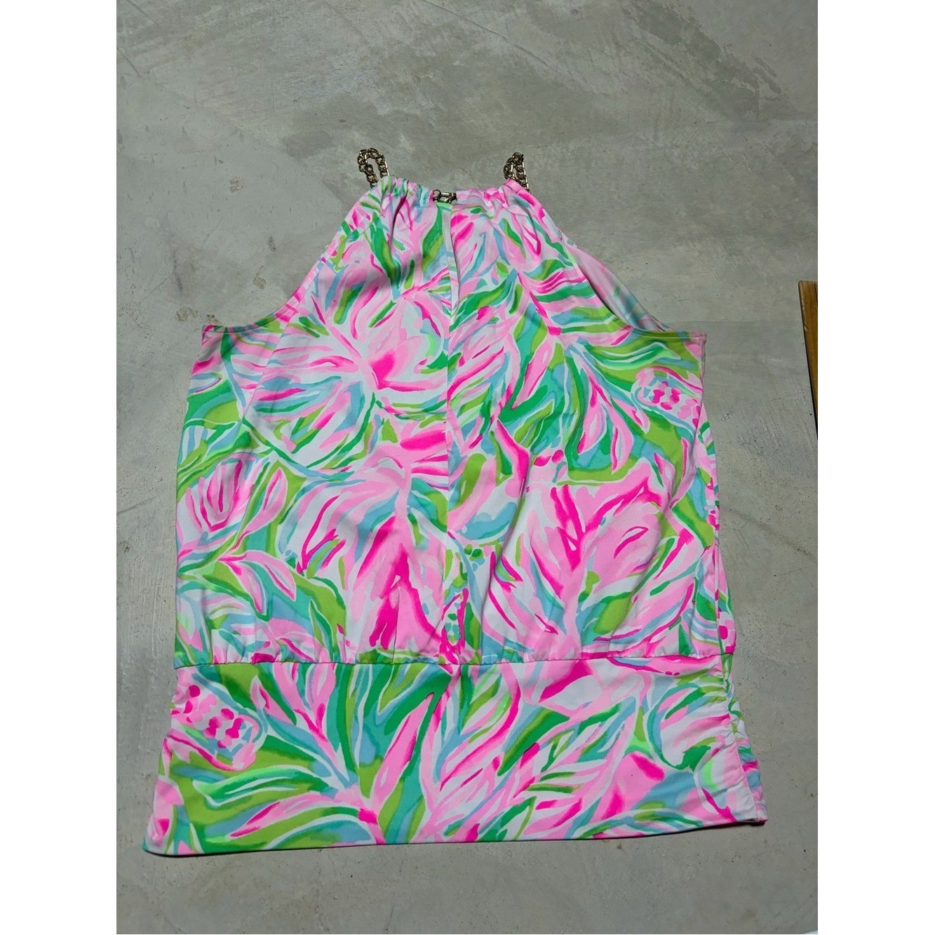 Lilly pulitzer Bowen Bright Tropical Halter Top Pink Green Floral Print large