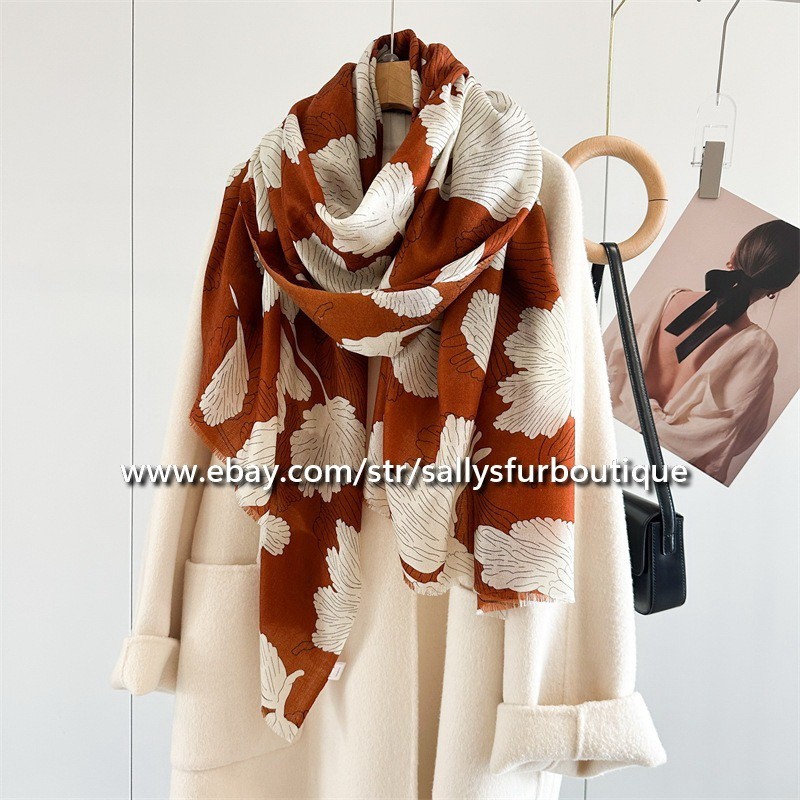 Sallys Boutique Cashmere Ring Scarf Wrap Shawl Leaves Print Delicate 78″*39″