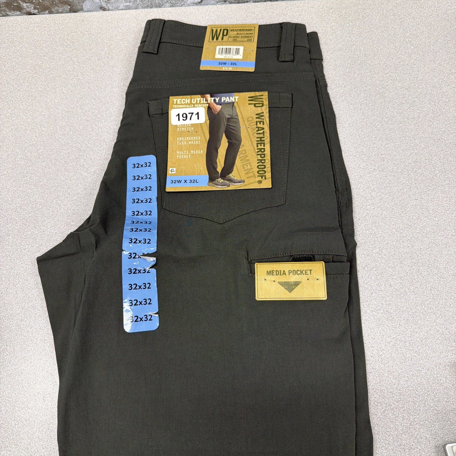 WP Weatherproof Stretch Slim Fit Tech Utility Pant, Olive 32×32