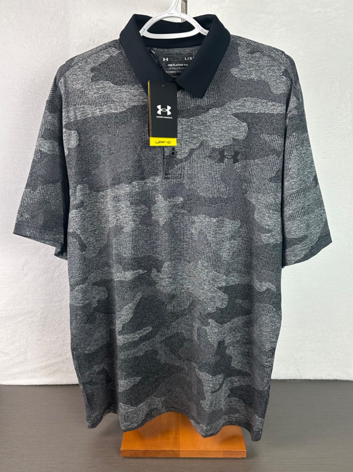 Under Armour Men’s Gray/Black Playoff Camo Jacquard Polo Shirt Large NWT