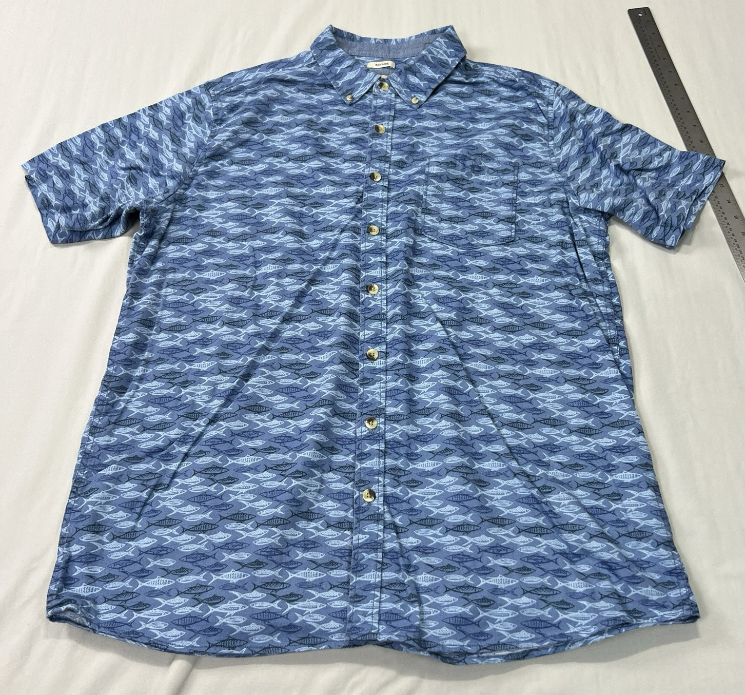 Field & Forest Shirt Mens XLT XL Tall Blue Bayside Fish Stretch Outdoor Fishing