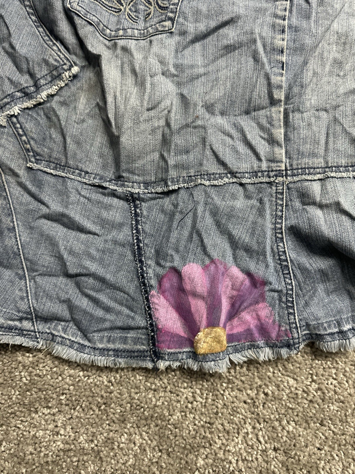 Vintage Y2K 2000s Candies Womens Patchwork Skirt Hand Painted Medium Wash 7 VTG
