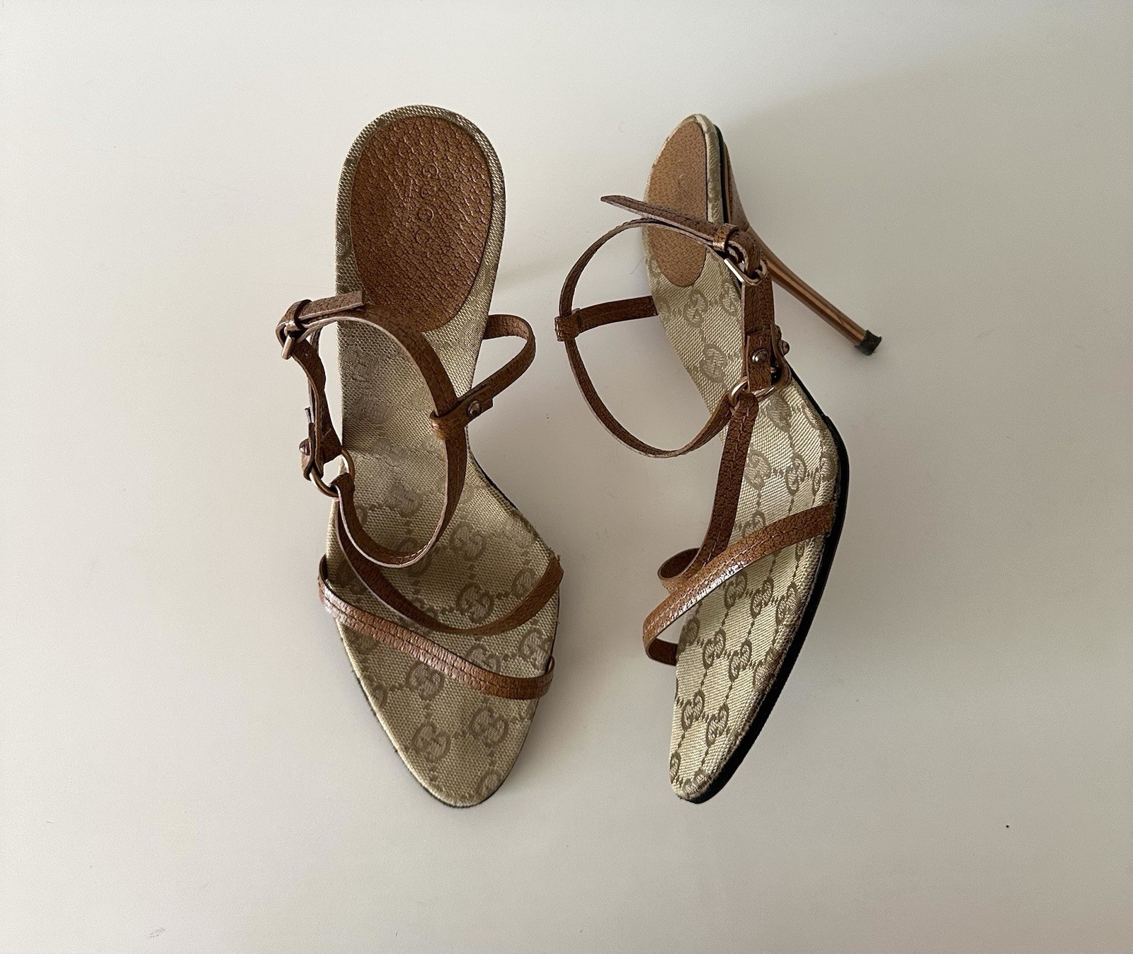Gucci Vintage Brown Monogram Sandals Heels Size US 8.5/9 EUR 39C