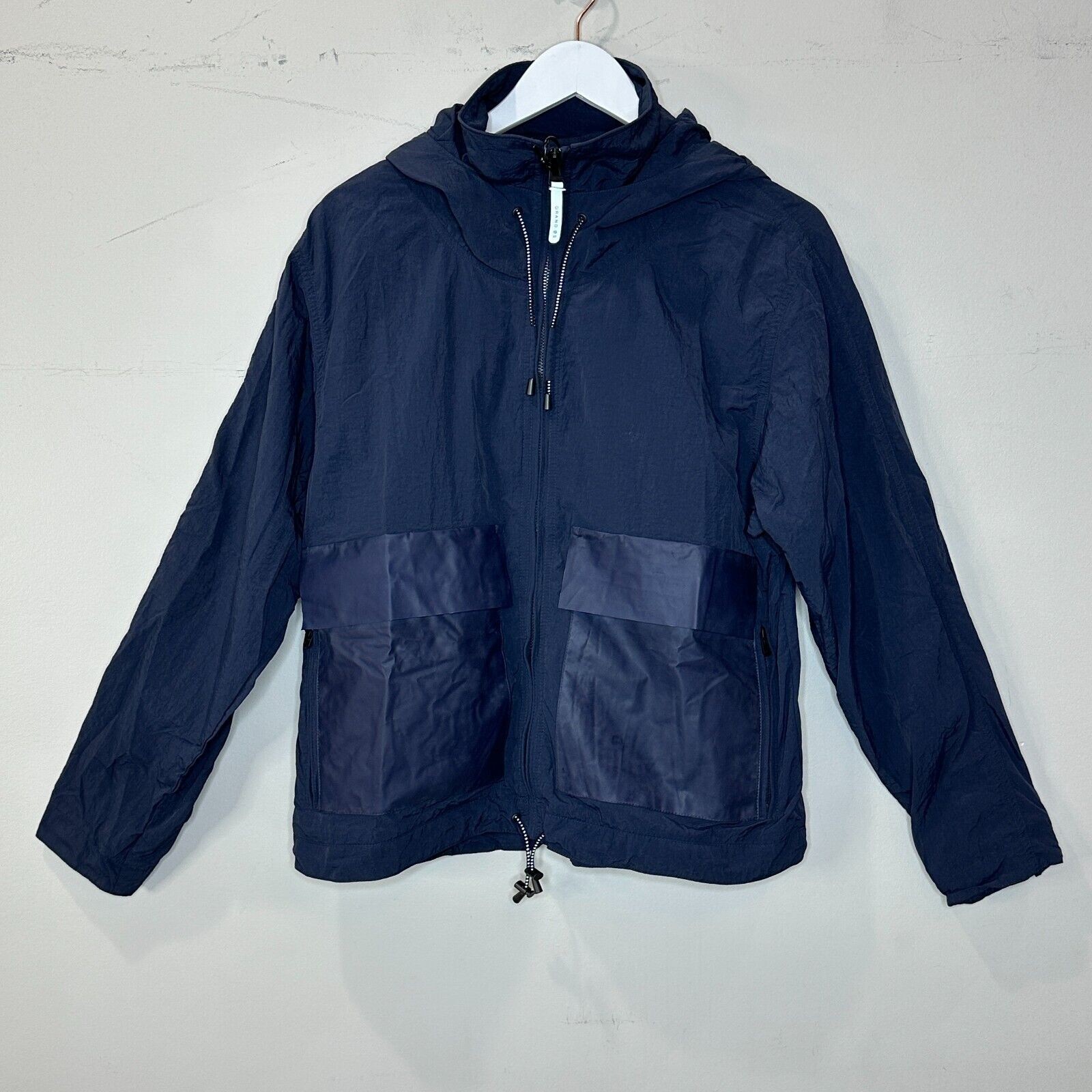 Cole Haan Nylon Rubberized Pocket Windbreaker Jacket Navy Women’s Size Small NWT