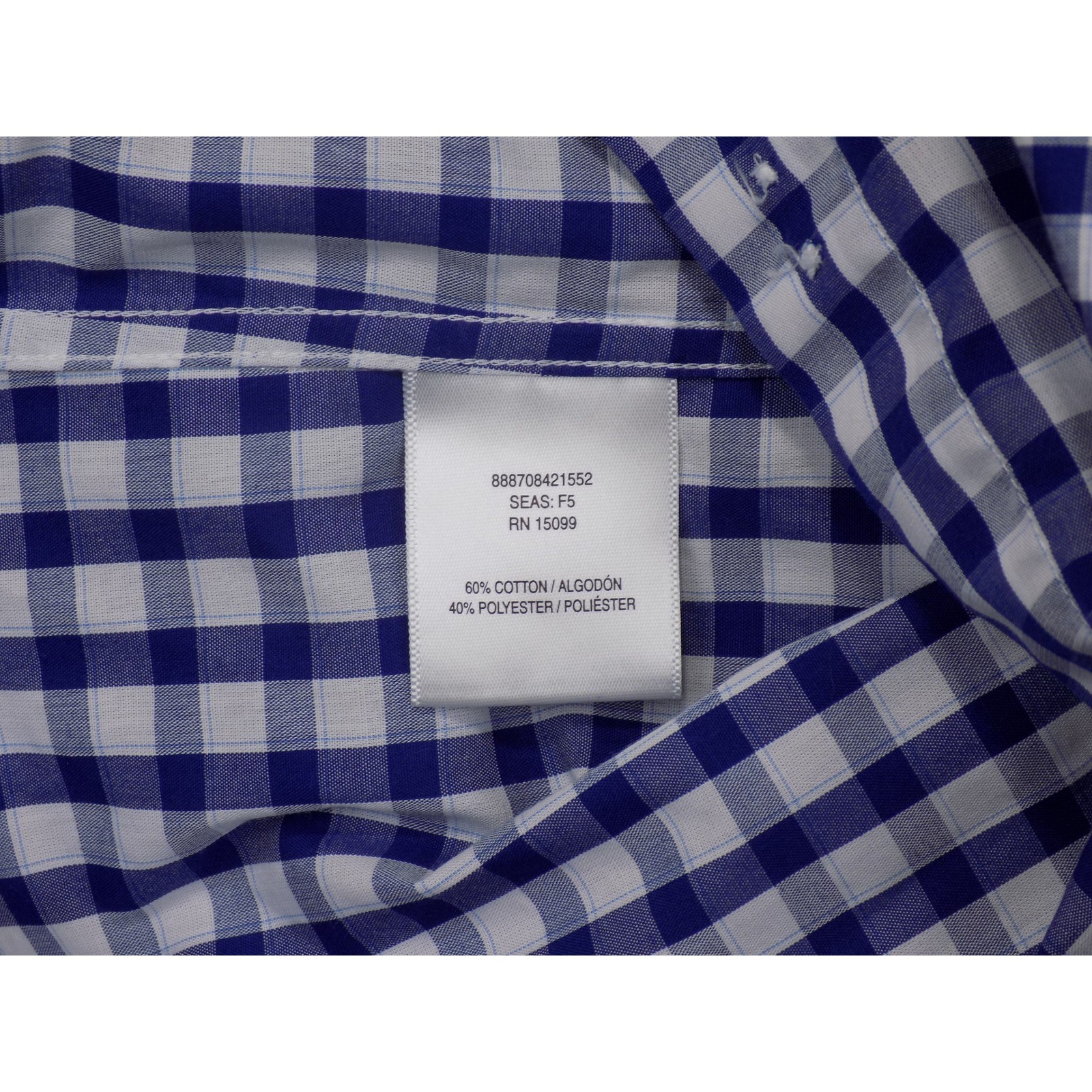 Structure Fitted Mens 2XL Blue White Gingham Check Button Down Shirt Long Sleeve