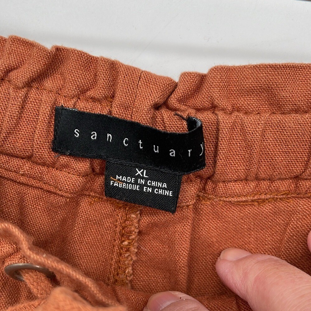 Sanctuary Linen Blend Joggers XL Burnt Orange Tie Waist 2 Front Pockets