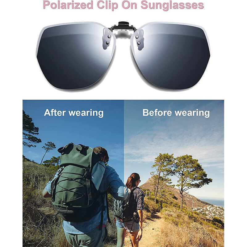 Polarized Clip-on Sunglasses Lightweight Rimless Flip Up Metal Clip Sunglasses