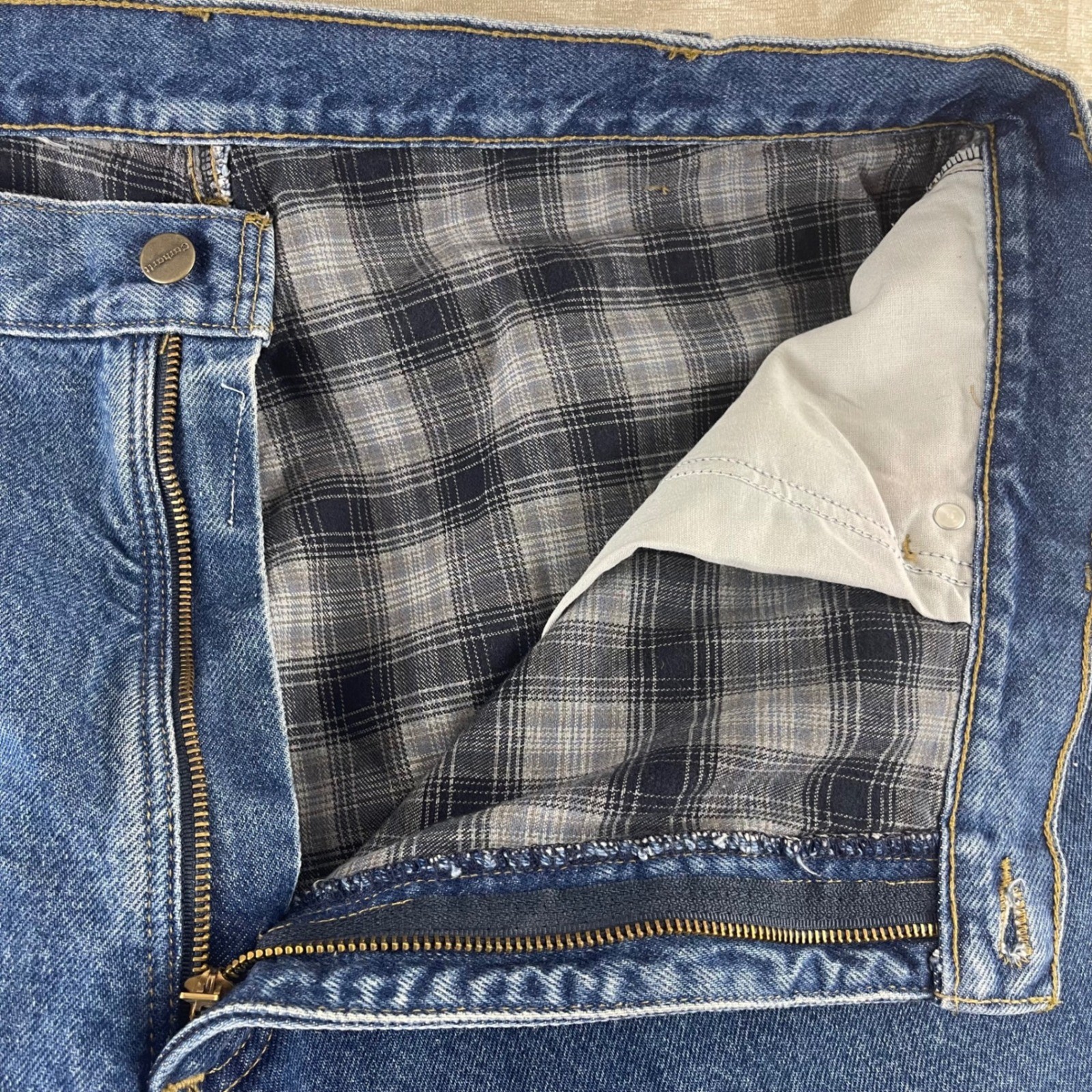Carhartt B172 DST Flannel Lined Relaxed Fit Denim Jeans Mens 42×32 Blue Dark