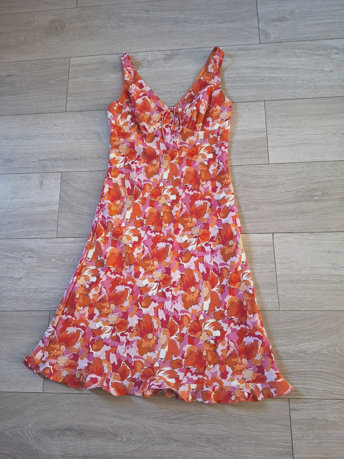 Express Vintage Orange Floral Frilled Dress Holiday Party Boho 1990’s UK4
