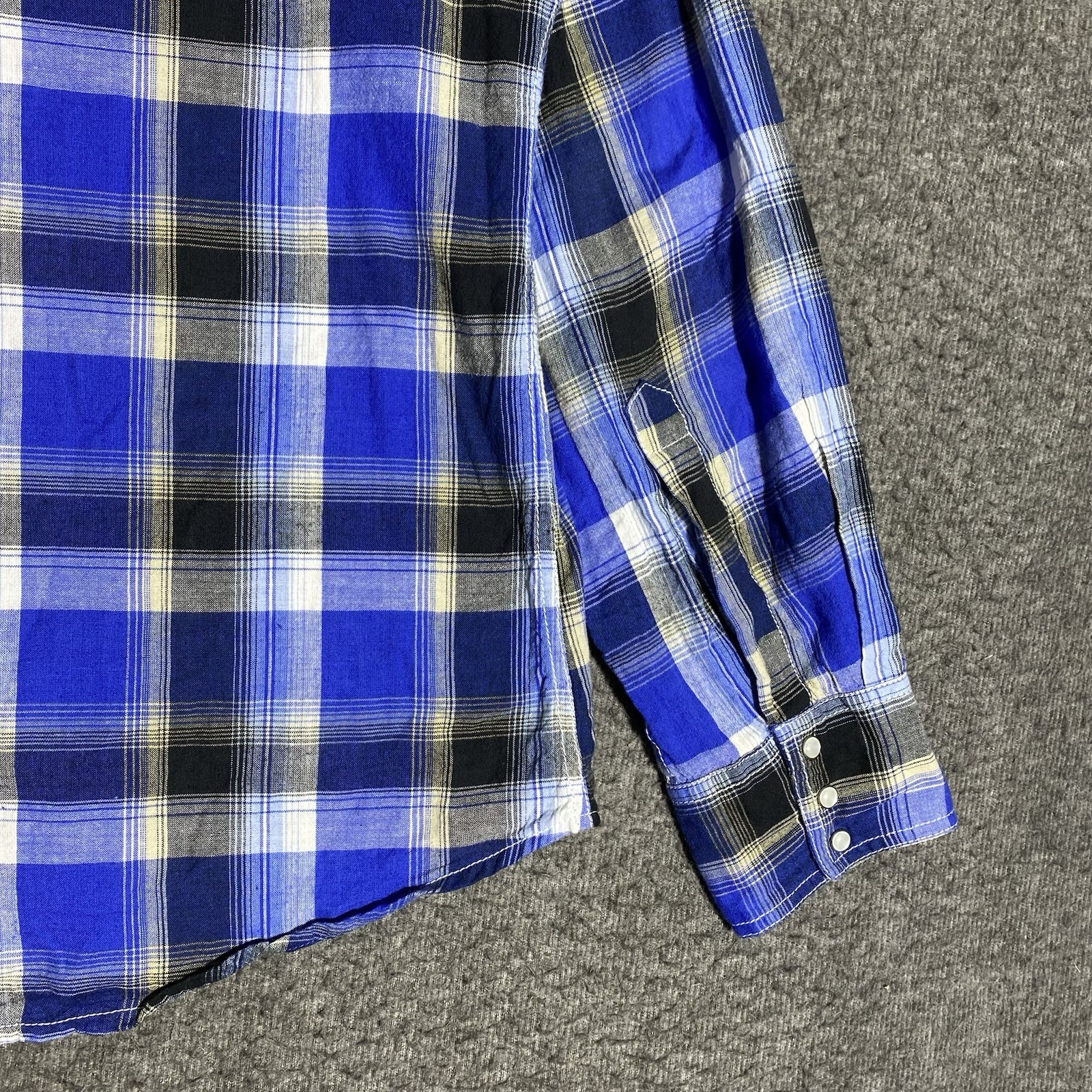 Ely Cattleman Shirt Mens L Blue Plaid Western Pearl Snap Cowboy Rodeo Rancher