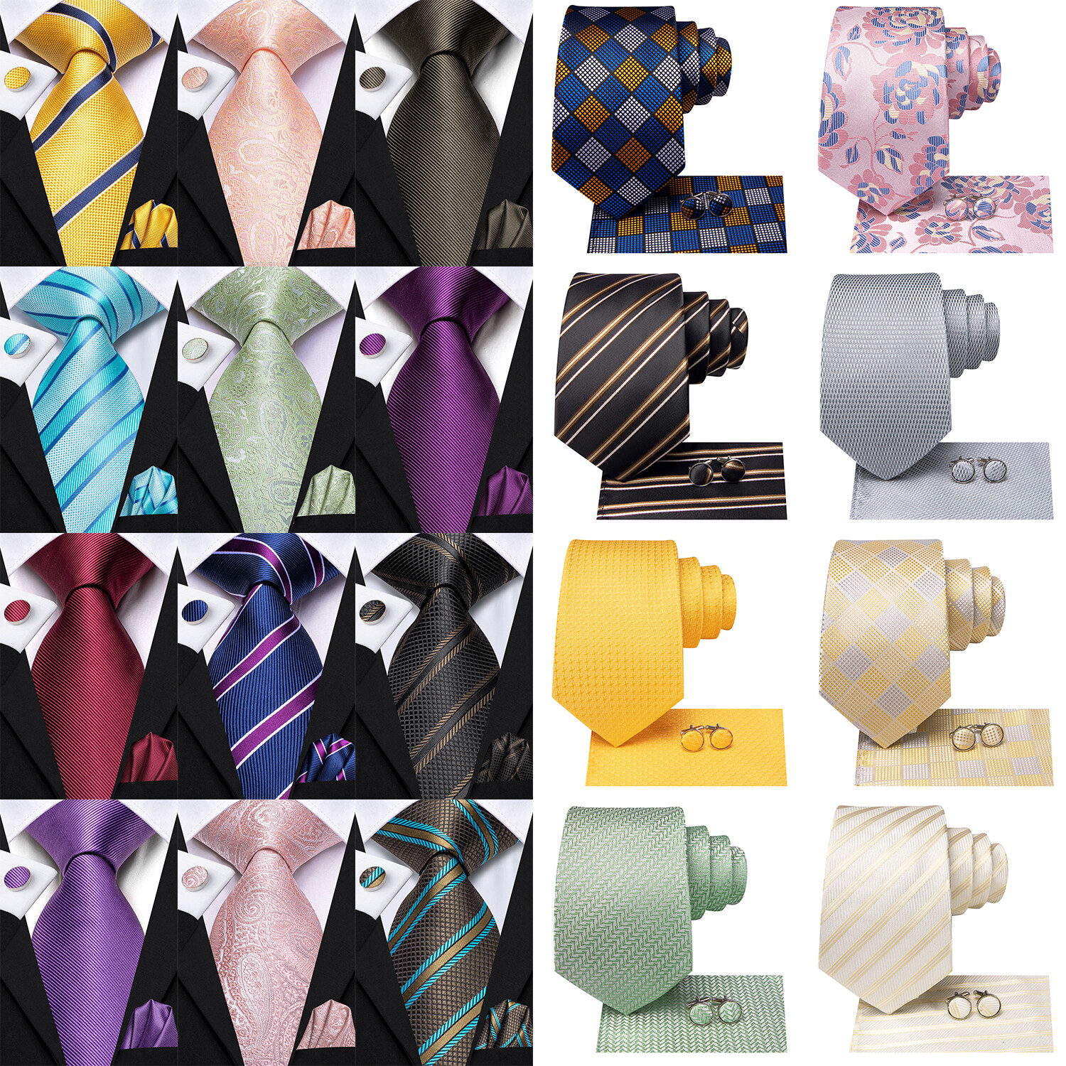 Red Purple Silk Mens Tie Paisley Striped Solid Woven Necktie Hanky Cufflinks