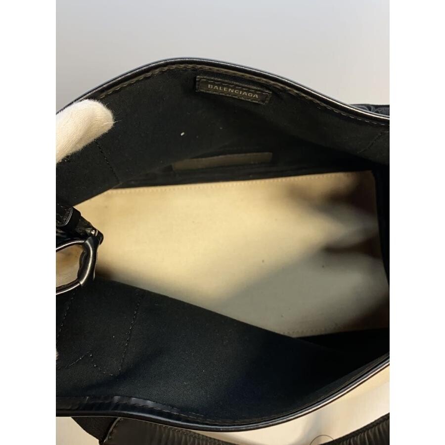 Balenciaga White Canvas Handbag Black Strap 11.6in 339933 Auth
