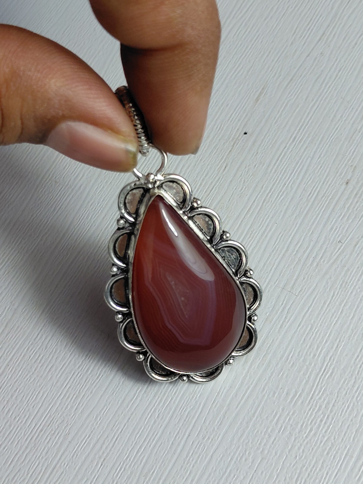 Natural Red Botswana Agate Gemstone Pendant Handmade Jewelry Free Shipping