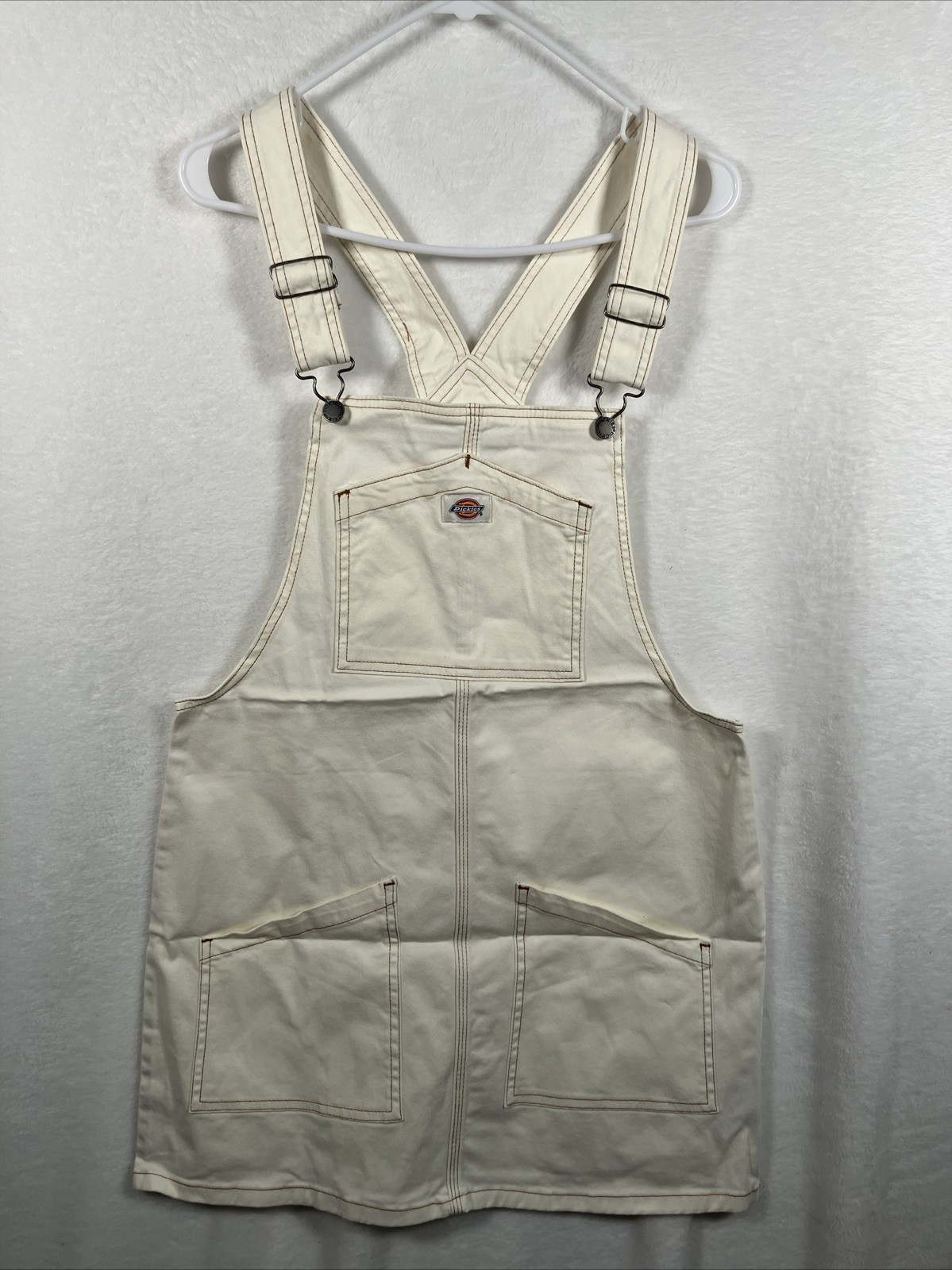 Dickies Bib Overall Dress Womens Medium Off White Utility Pinafore Workwear NWT