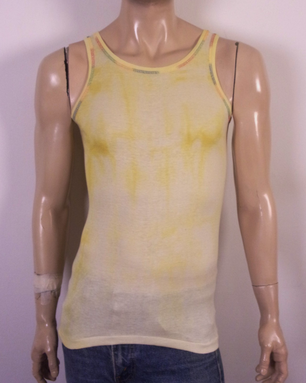 vintage 70s Cal-Cru NWOT Tank Top T-Shirt Rainbow Stitch soft thin USA sz M