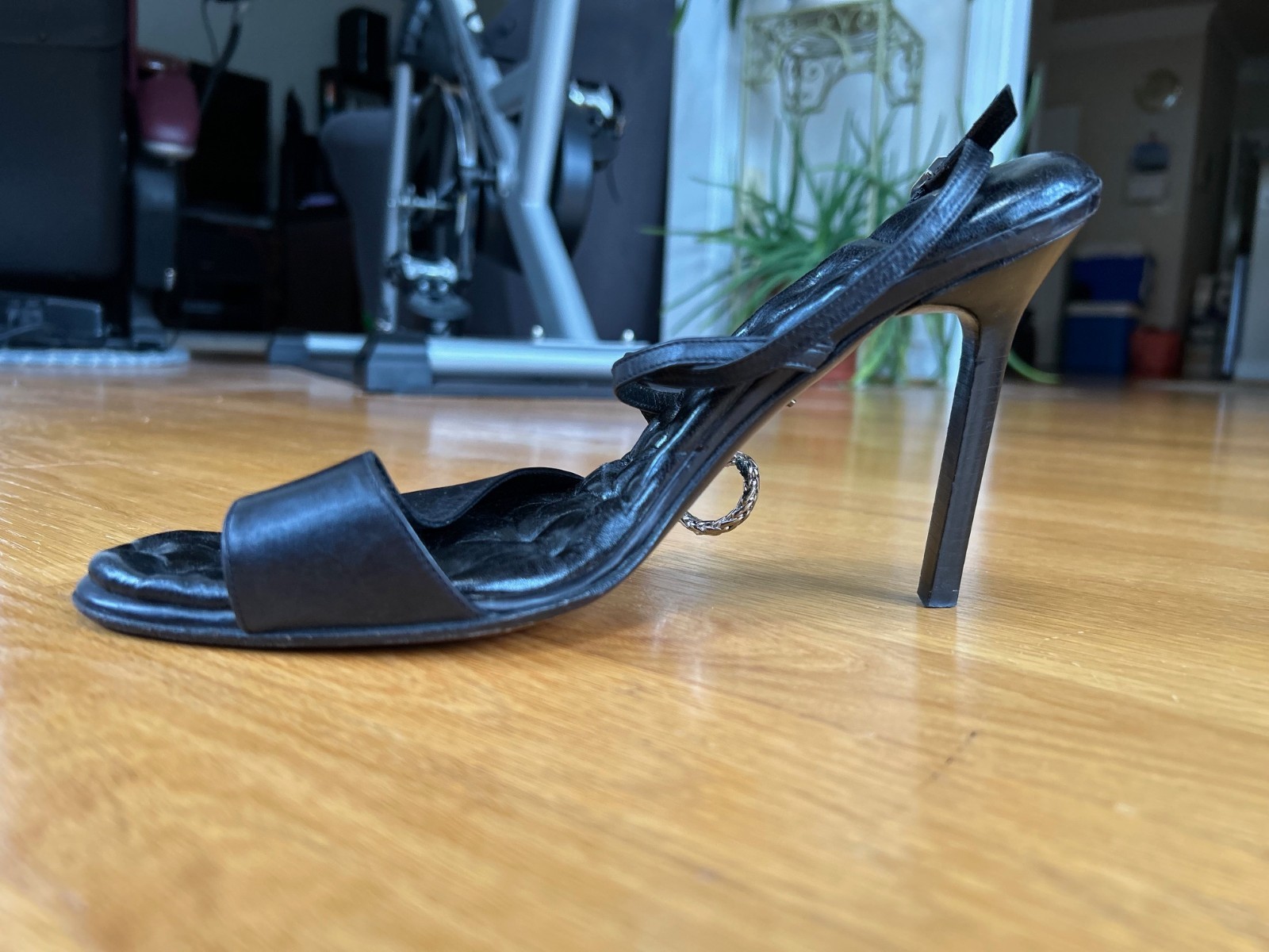 CESARE PACIOTTI Black Leather Sandals with Dagger &Sword Logo Size 10 IT 40 Good