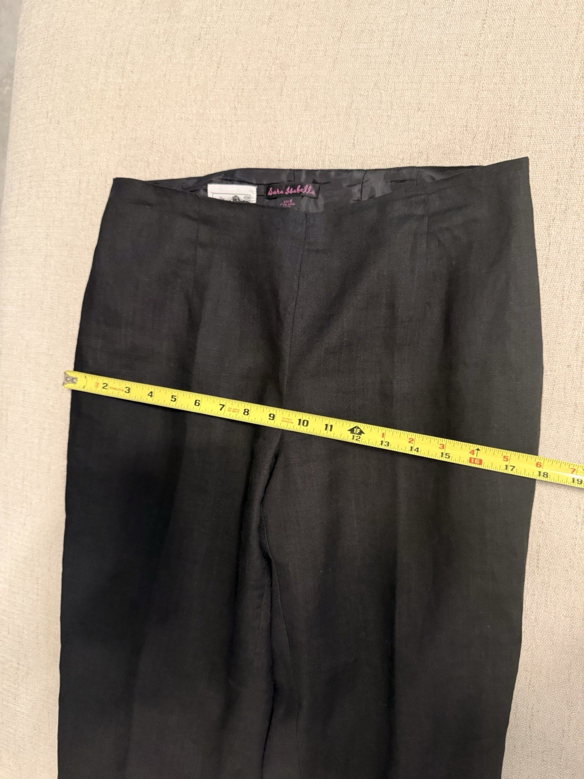 Sara Isabella Women’s Black Linen Ankle Pants Straight Mid Rise Zip