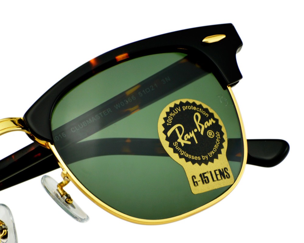Ray-Ban Sunglasses RB3016 Clubmaster Classic Tortoise Frame Green Lenses 51mm