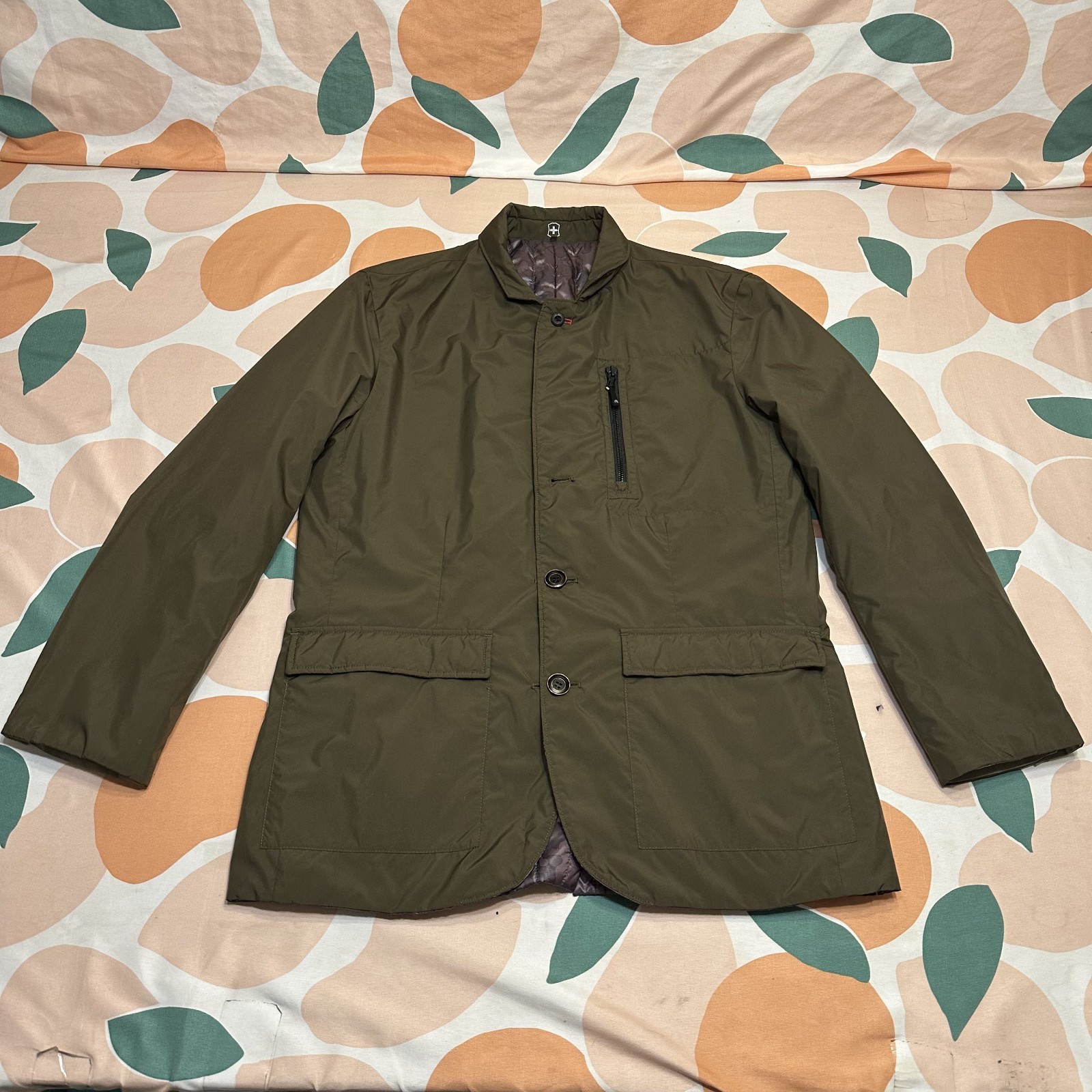 Victorinox Quilted Blazer Jacket Mens 50 (40) Green Camo Quilted Reversible READ