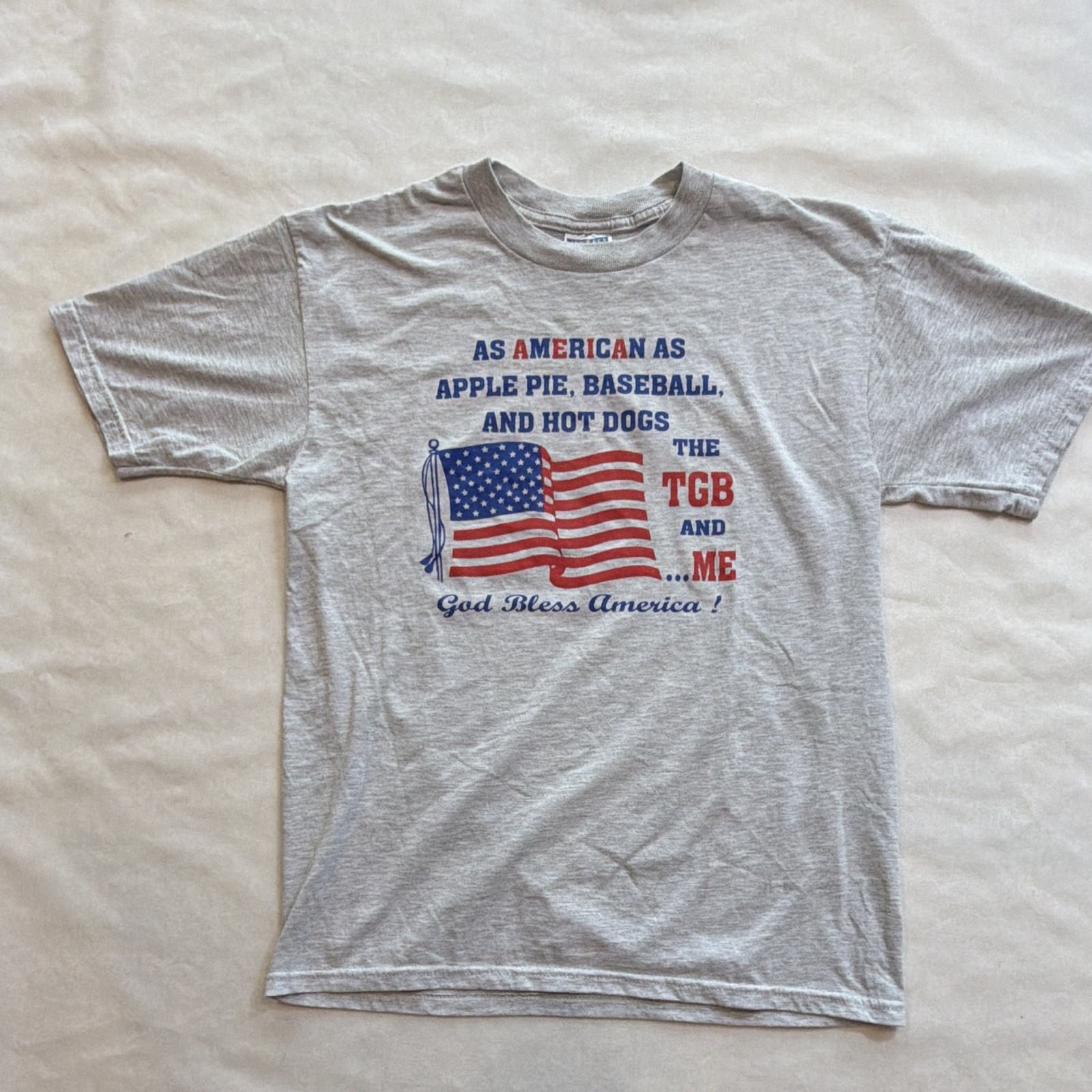 Jerzees Men’s Heavyweight Blend Graphic T-Shirt Gray Patriotic Flag MMM Crew SS
