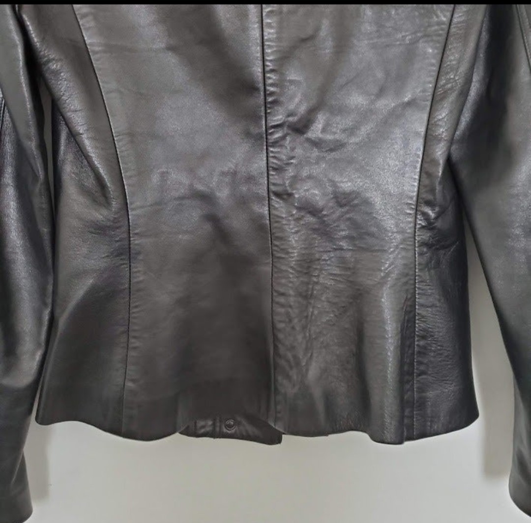 Charles Chang Lima Black Leather Sz 8 Jacket Lambskin Hidden Snap Silk LIned