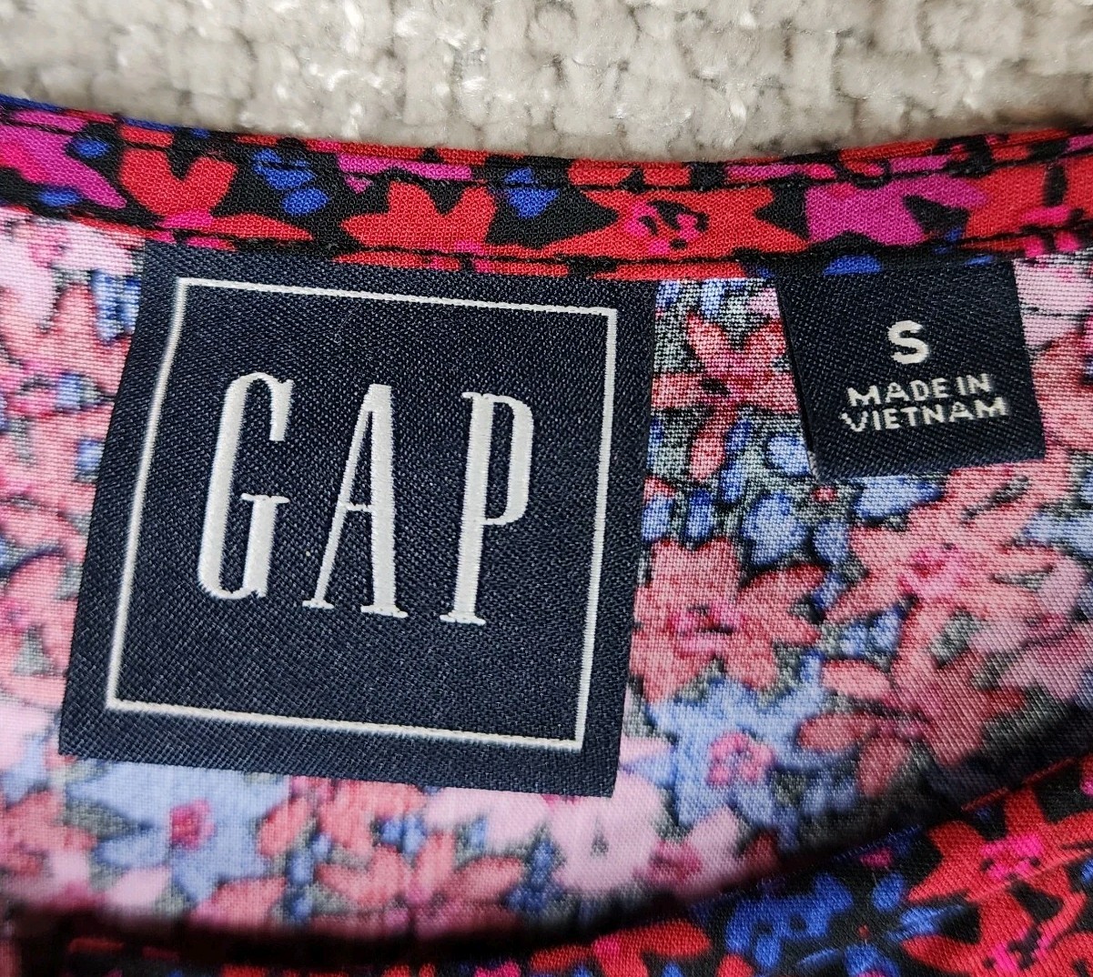GAP Ruffled Maxi Dress Womens S Red Blue Purple Floral Smocked Cuff Cottage