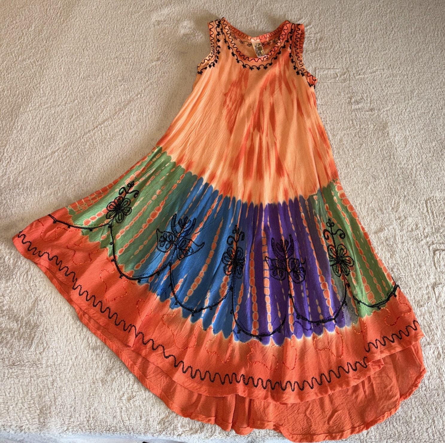 Indian Boutique Girls L colorful sleeveless tie-dye embroidered Boho Hippie EUC