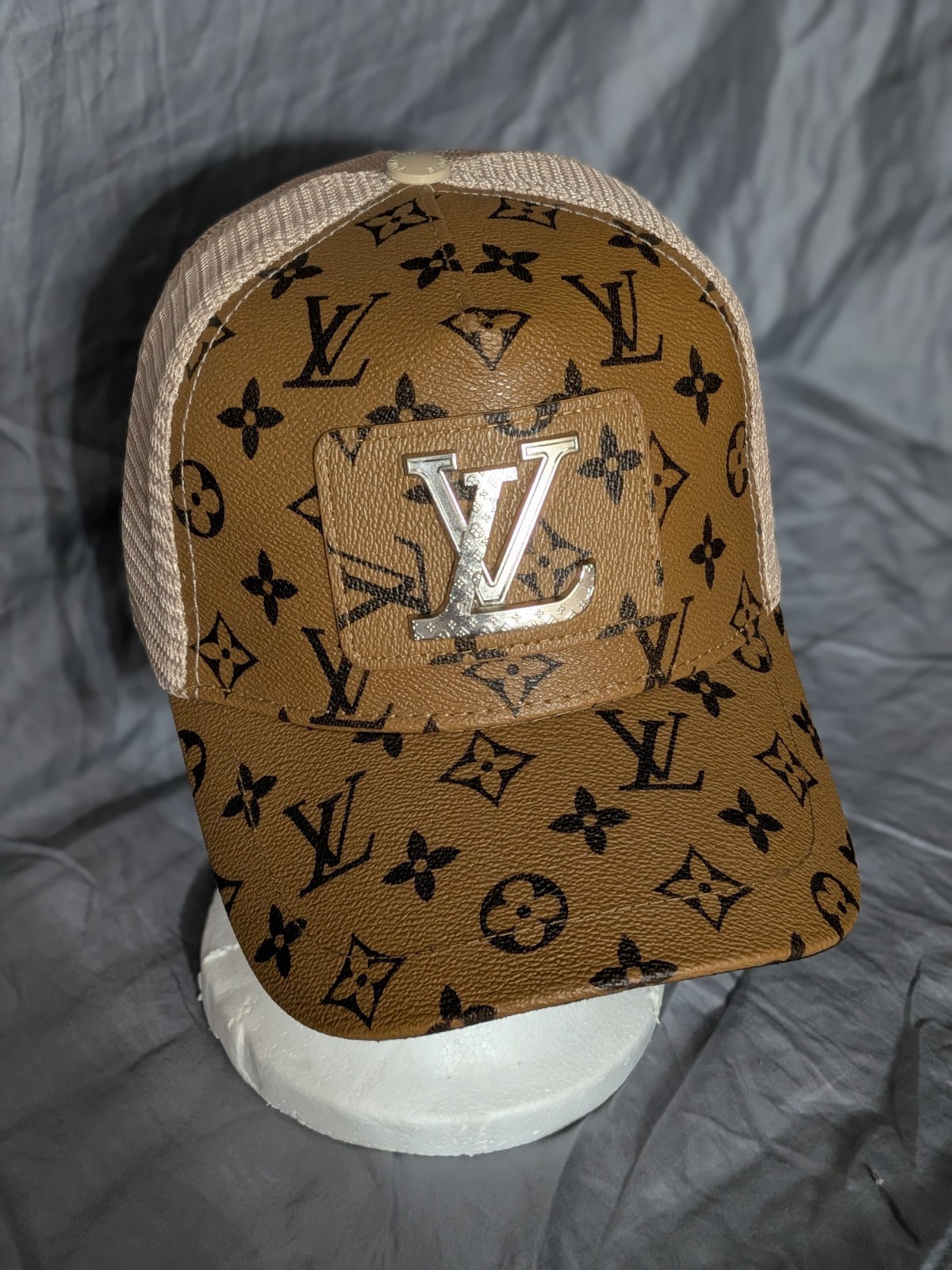 Louis Vuitton LV Monogram Mesh Back Trucker Hat Cap Brown Beige One Size