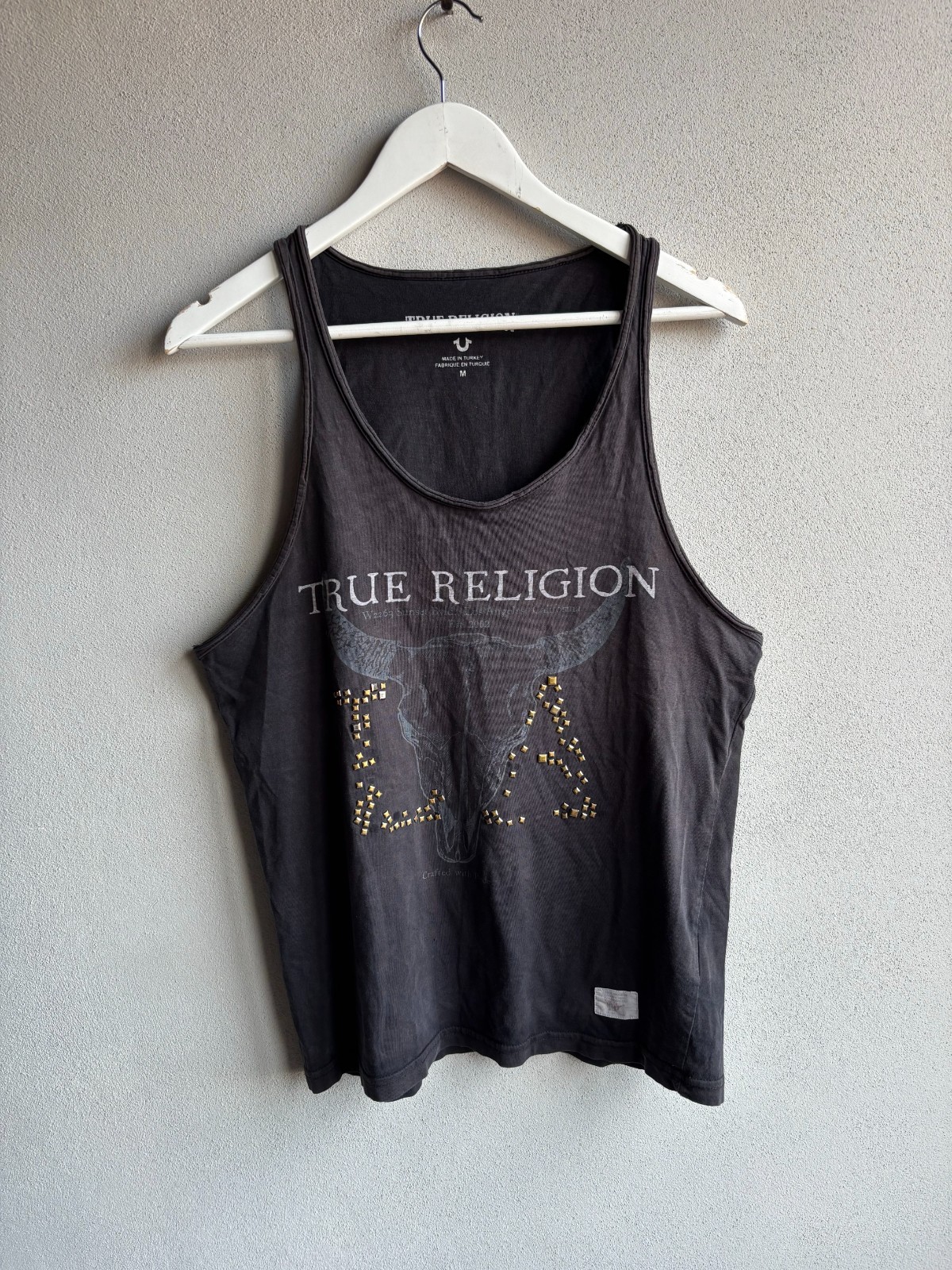 VTG 00s y2k True Religion Washed Avant Garde Rhinstone T-Shirt Tank Top Tee
