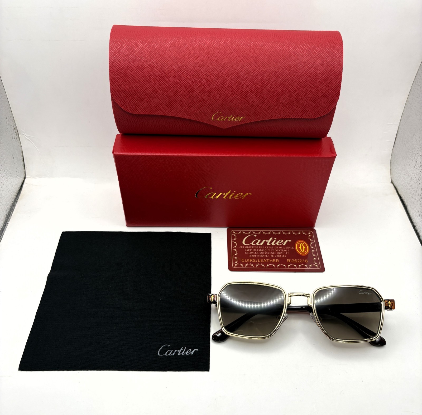 Luxurious Cartier Brown Body Black Transparent Sunglasses With Pouch And Box