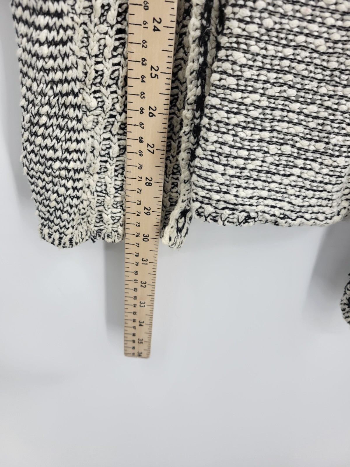 Chicos Cardigan Sweater Womens Medium 1 Black Ivory Marl Open Front Boho Artsy